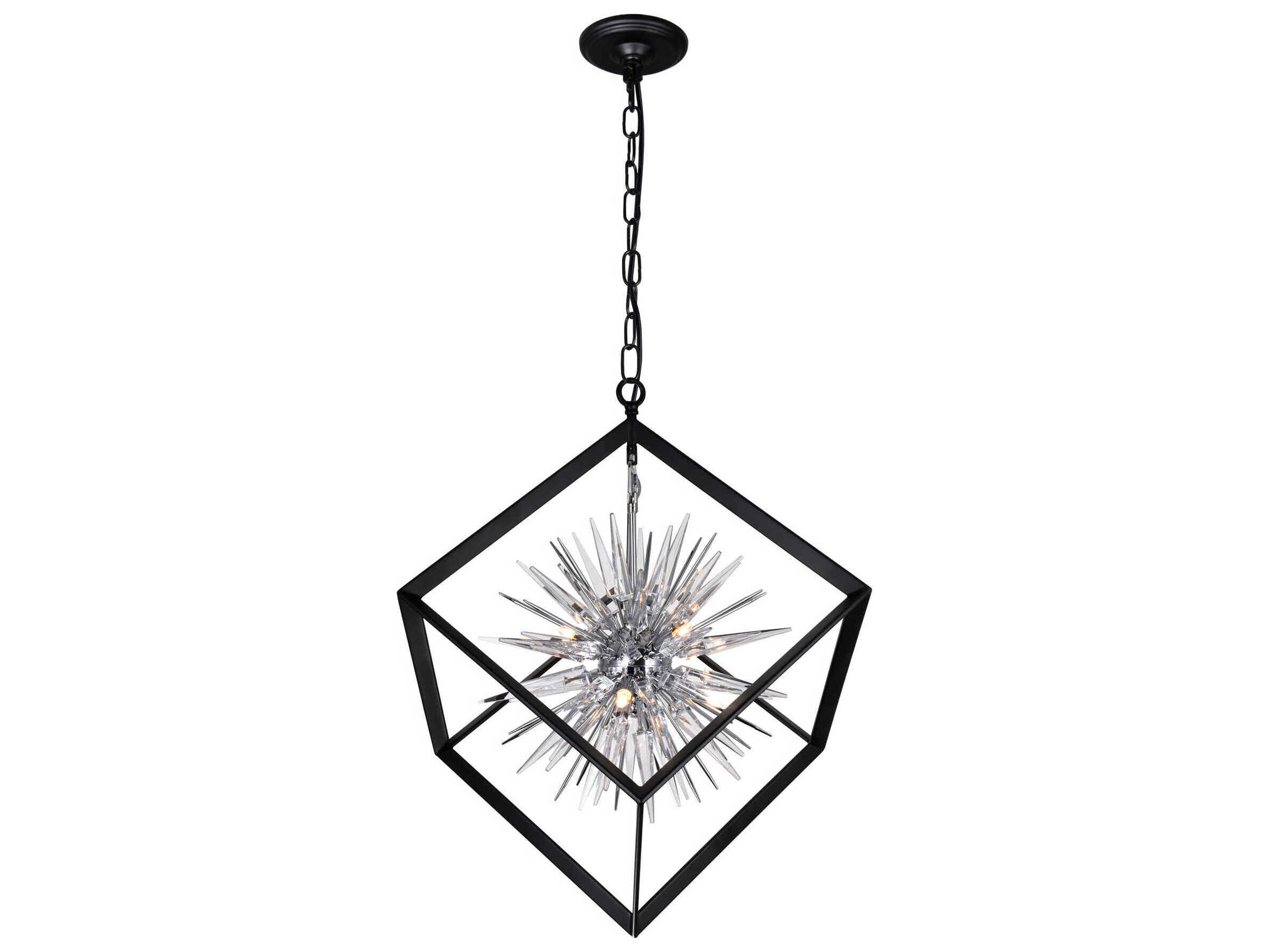 CWI Lighting Starburst 6-Light Chrome Black Geometric Sputnik Chandelier