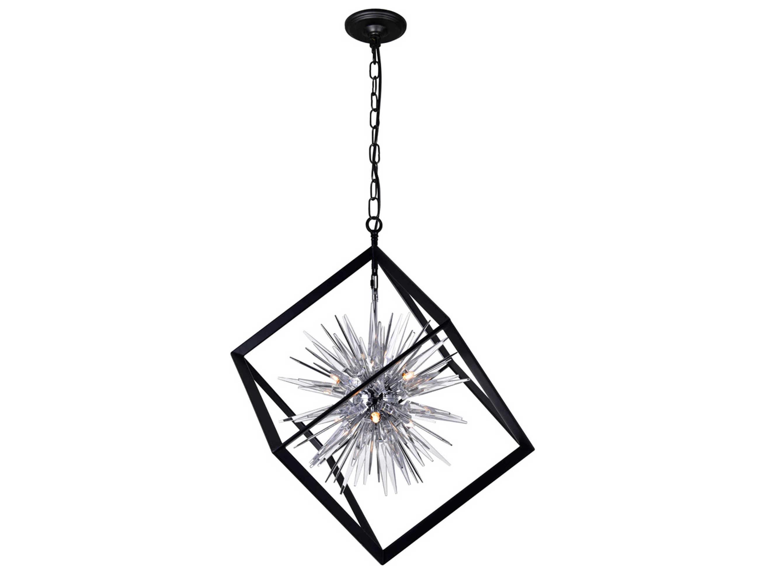 CWI Lighting Starburst 6-Light Chrome Black Geometric Sputnik Chandelier
