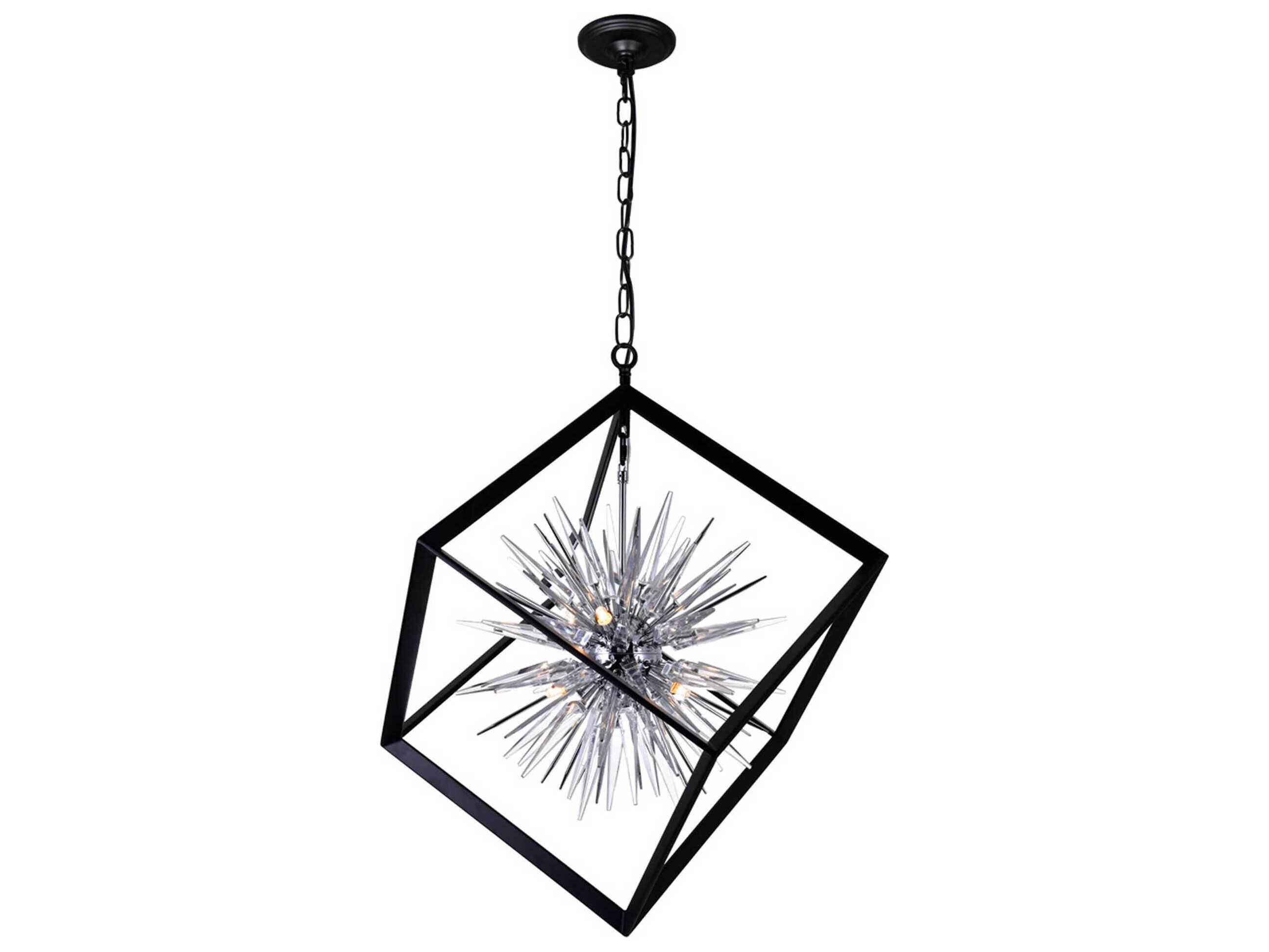 CWI Lighting Starburst 6-Light Chrome Black Geometric Sputnik Chandelier