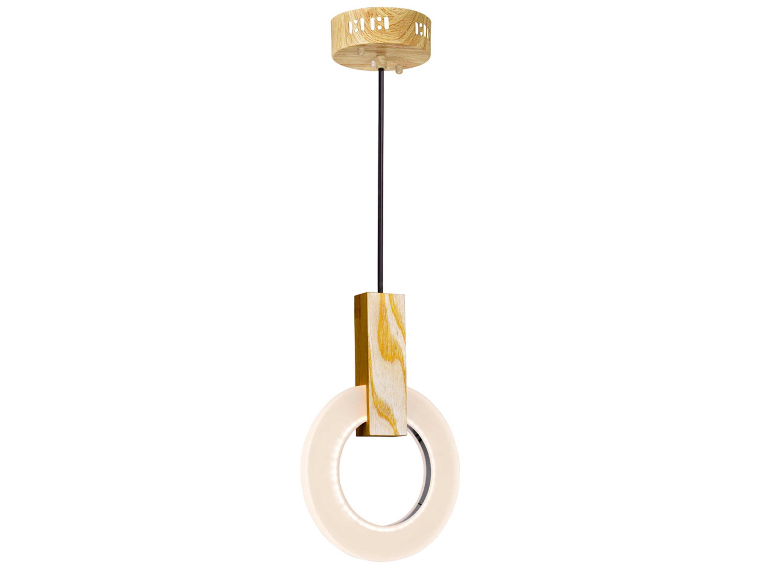 CWI Lighting Anello White Oak Wood Round Mini Pendant