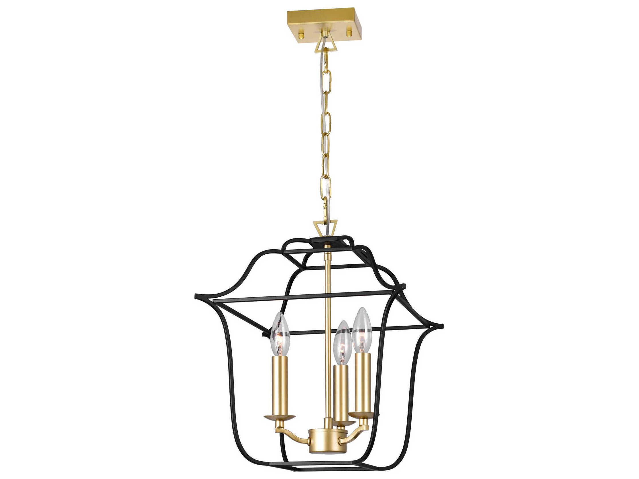 CWI Lighting Tudor 3-Light Satin Gold Black Lantern Pendant