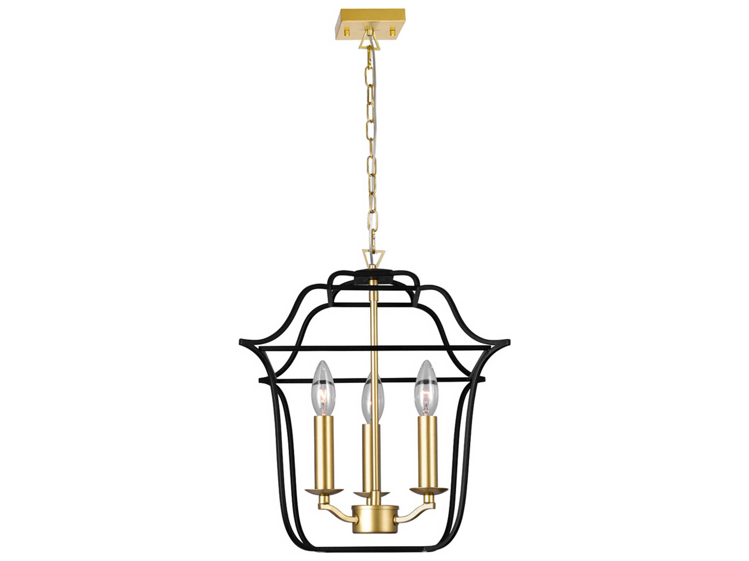 CWI Lighting Tudor 3-Light Satin Gold Black Lantern Pendant