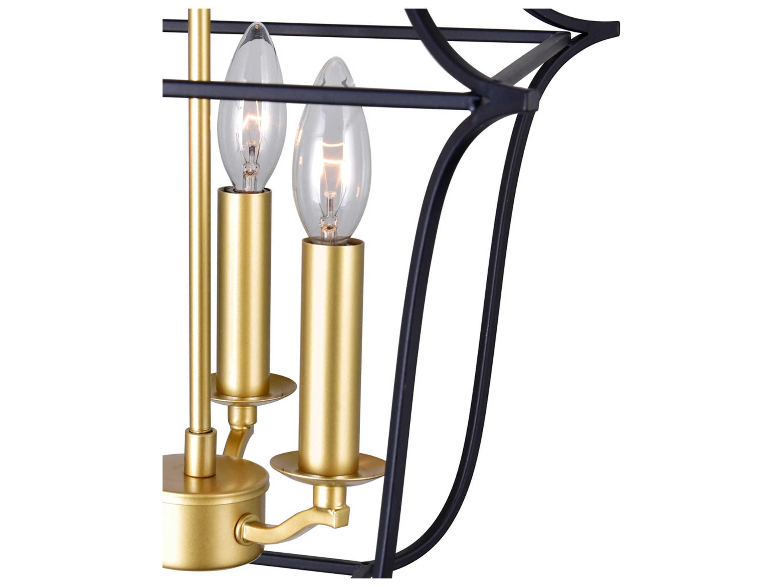 CWI Lighting Tudor 3-Light Satin Gold Black Lantern Pendant