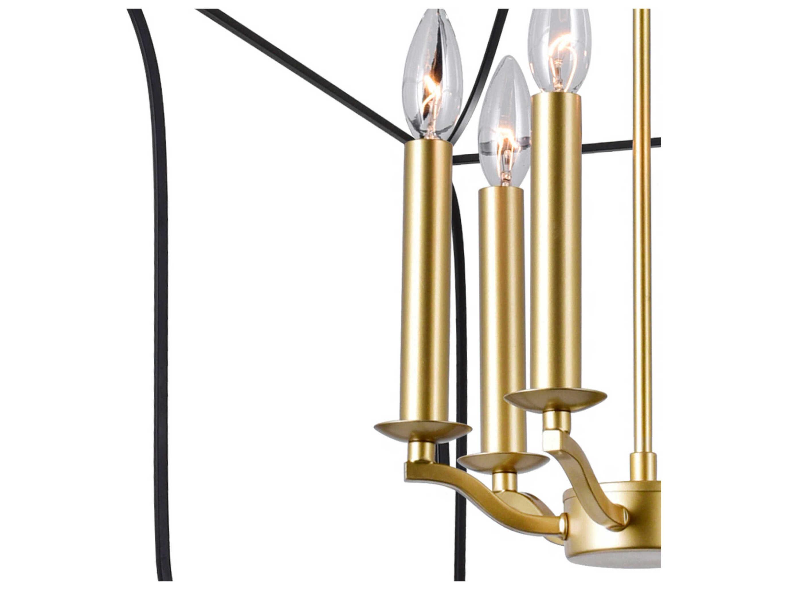 CWI Lighting Tudor 6-Light Satin Gold Black Lantern Chandelier