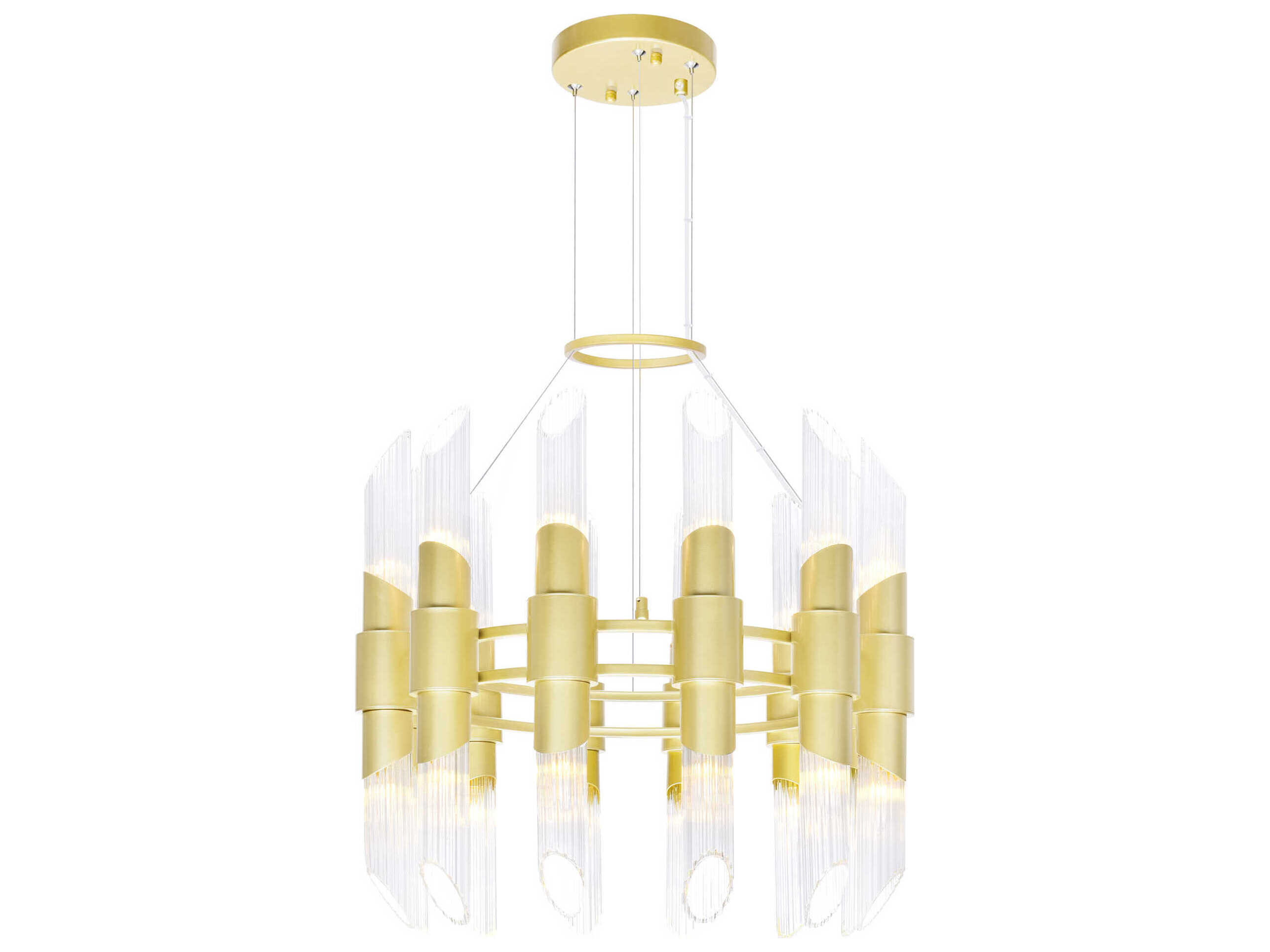 CWI Lighting Croissant 24-Light Satin Gold Cylinder Chandelier