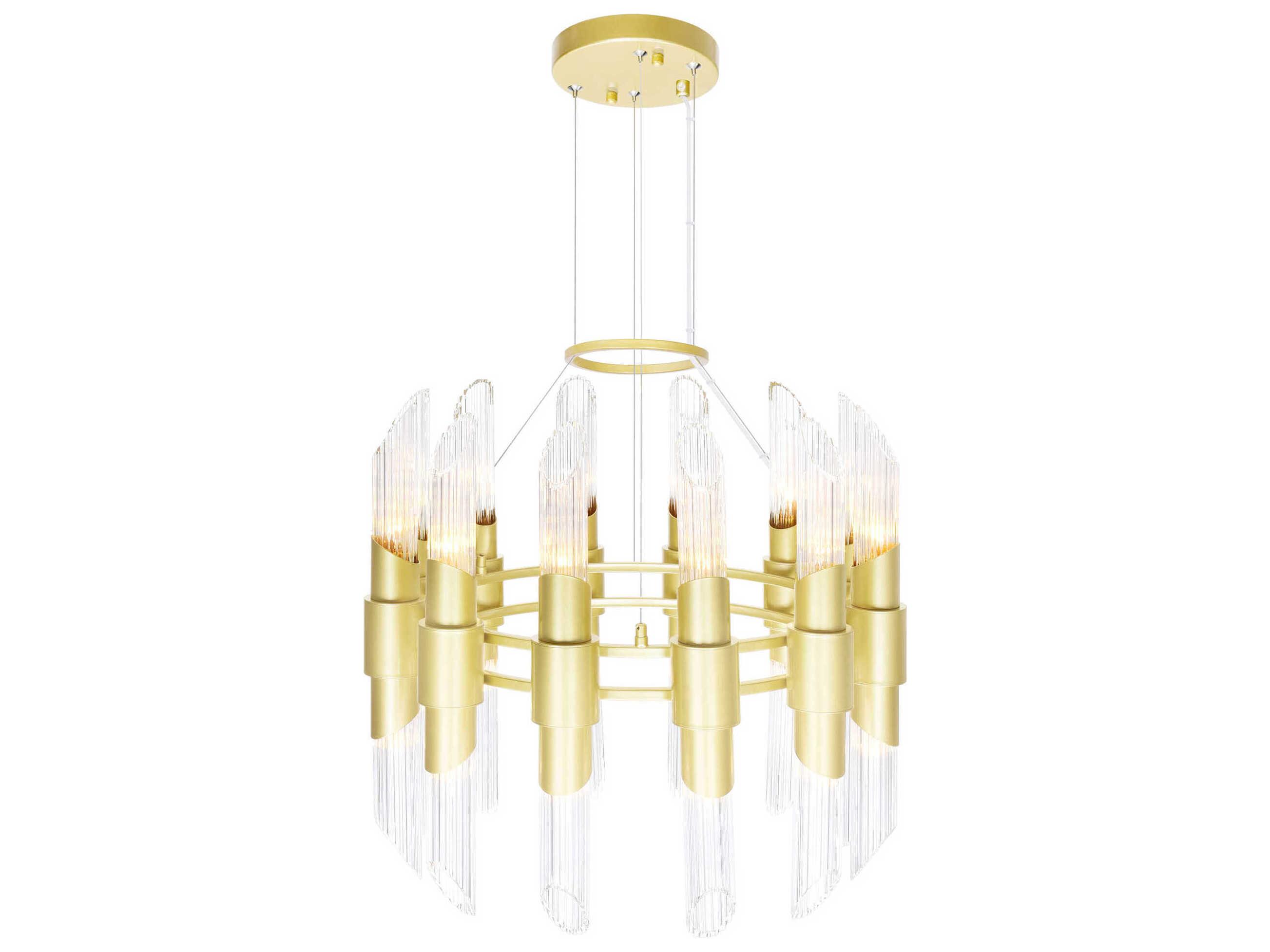CWI Lighting Croissant 24-Light Satin Gold Cylinder Chandelier