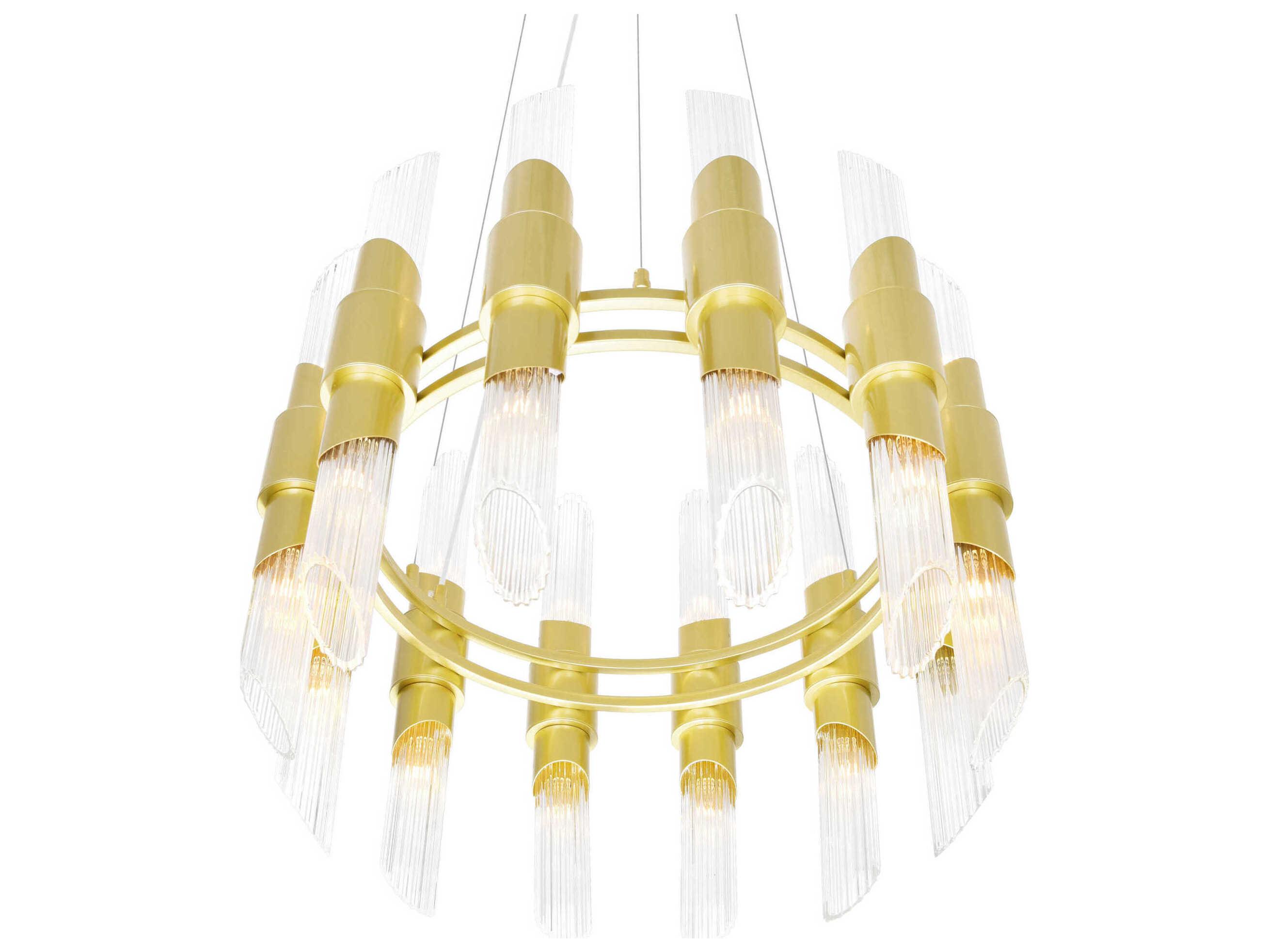 CWI Lighting Croissant 24-Light Satin Gold Cylinder Chandelier