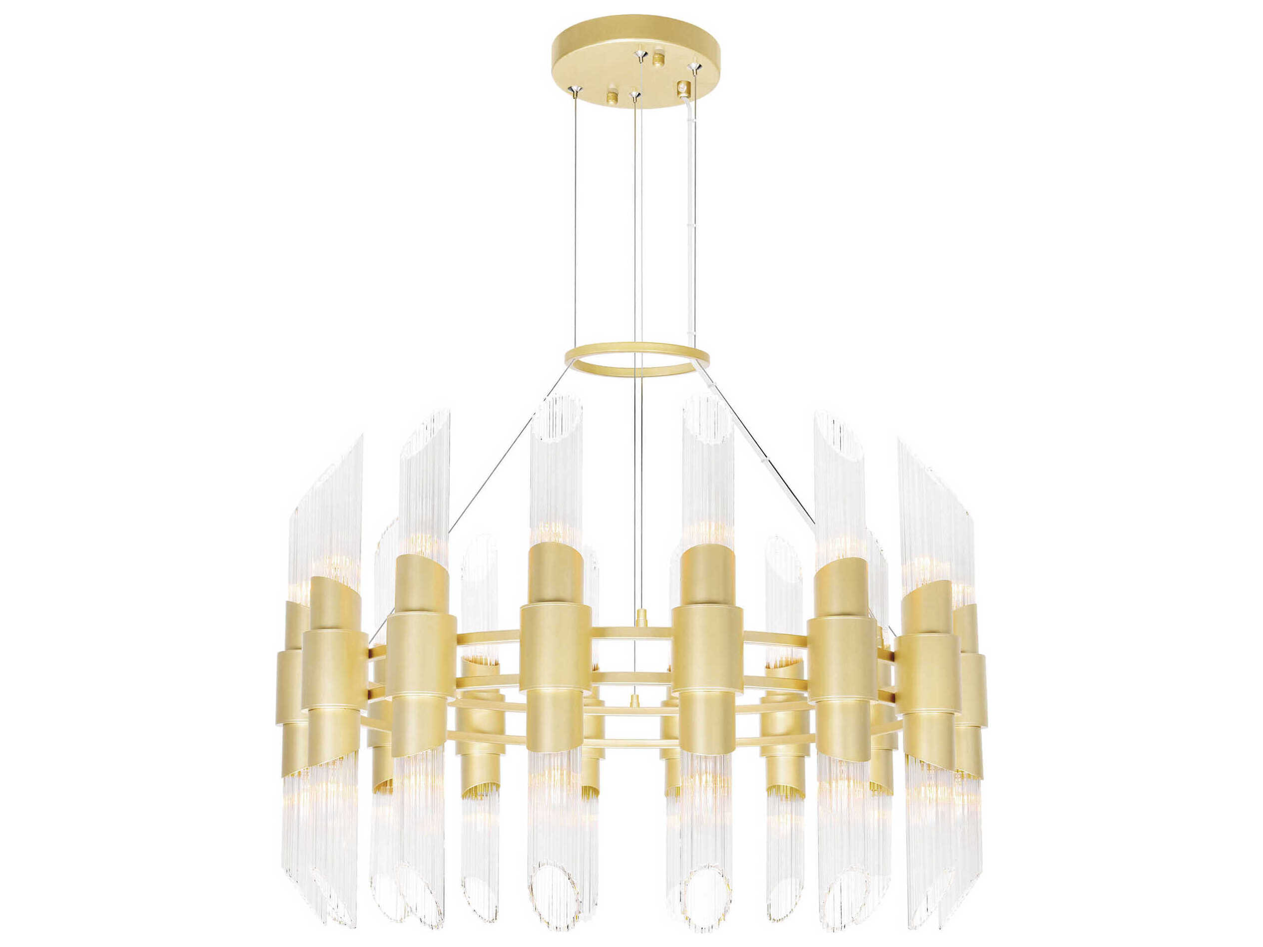CWI Lighting Croissant 32-Light Satin Gold Cylinder Chandelier