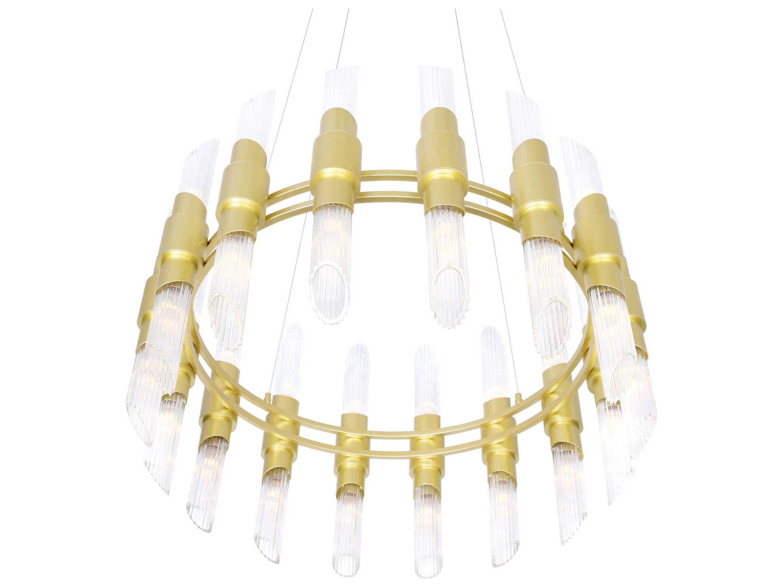 CWI Lighting Croissant 32-Light Satin Gold Cylinder Chandelier