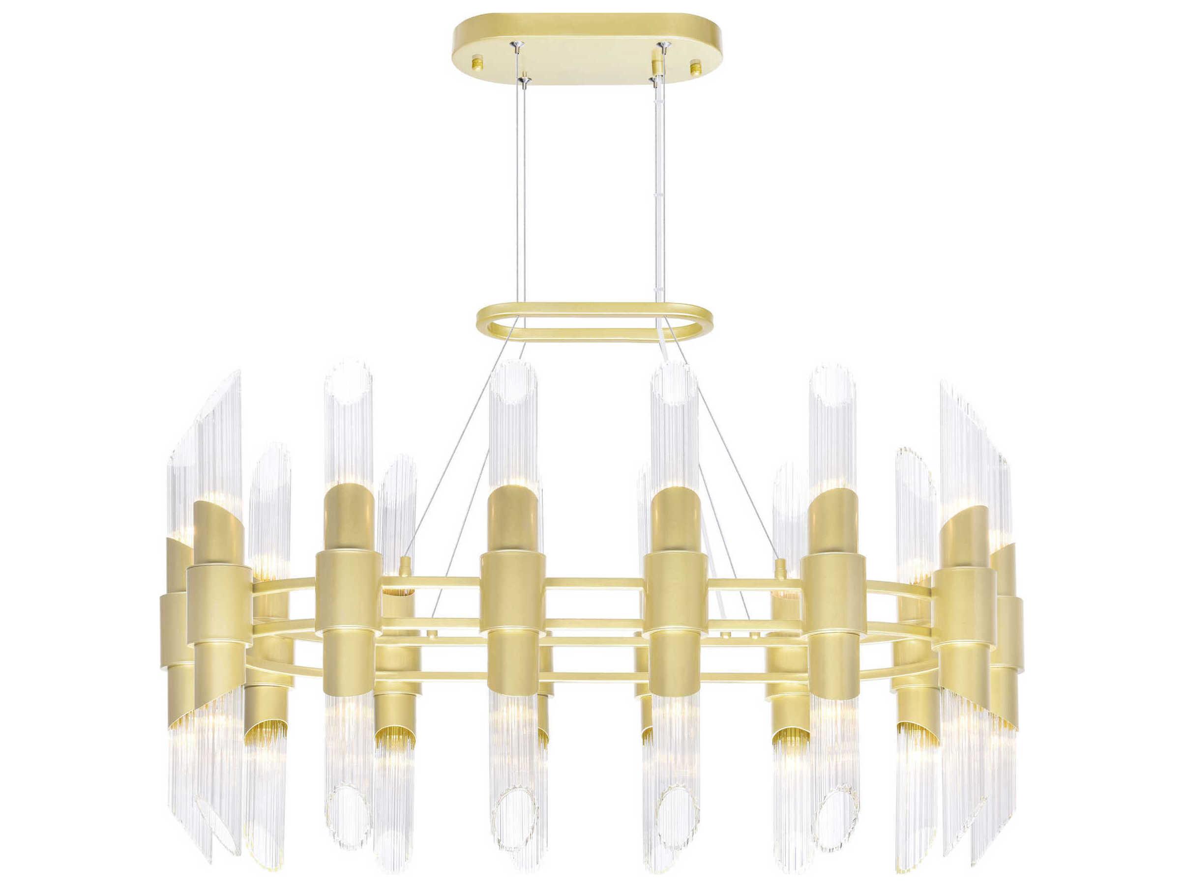 CWI Lighting Croissant 28-Light Satin Gold Cylinder Island Pendant