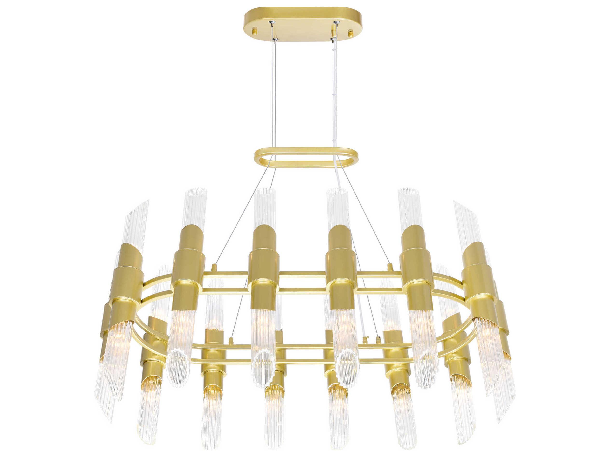 CWI Lighting Croissant 28-Light Satin Gold Cylinder Island Pendant
