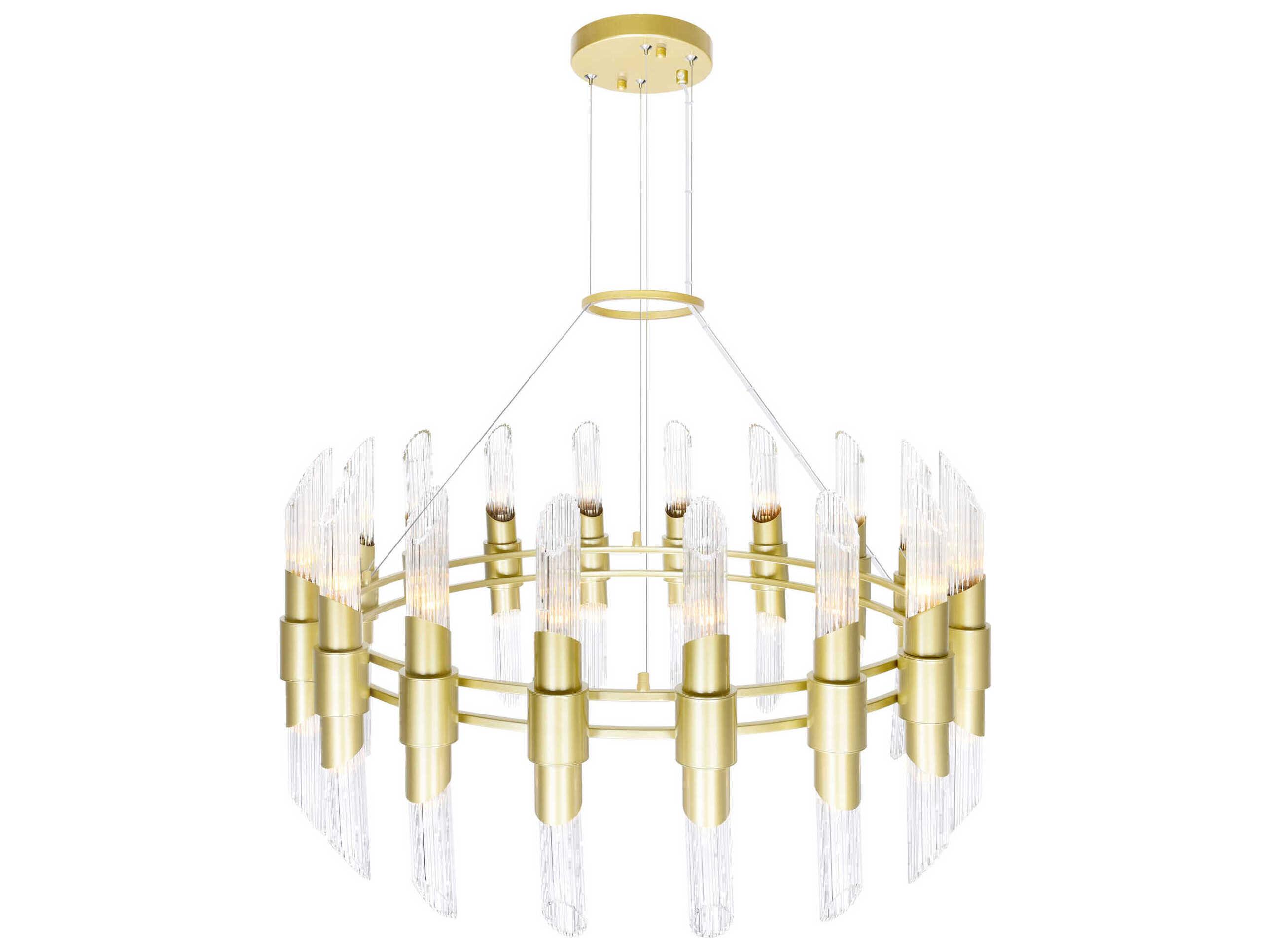 CWI Lighting Croissant 36-Light Satin Gold Cylinder Chandelier