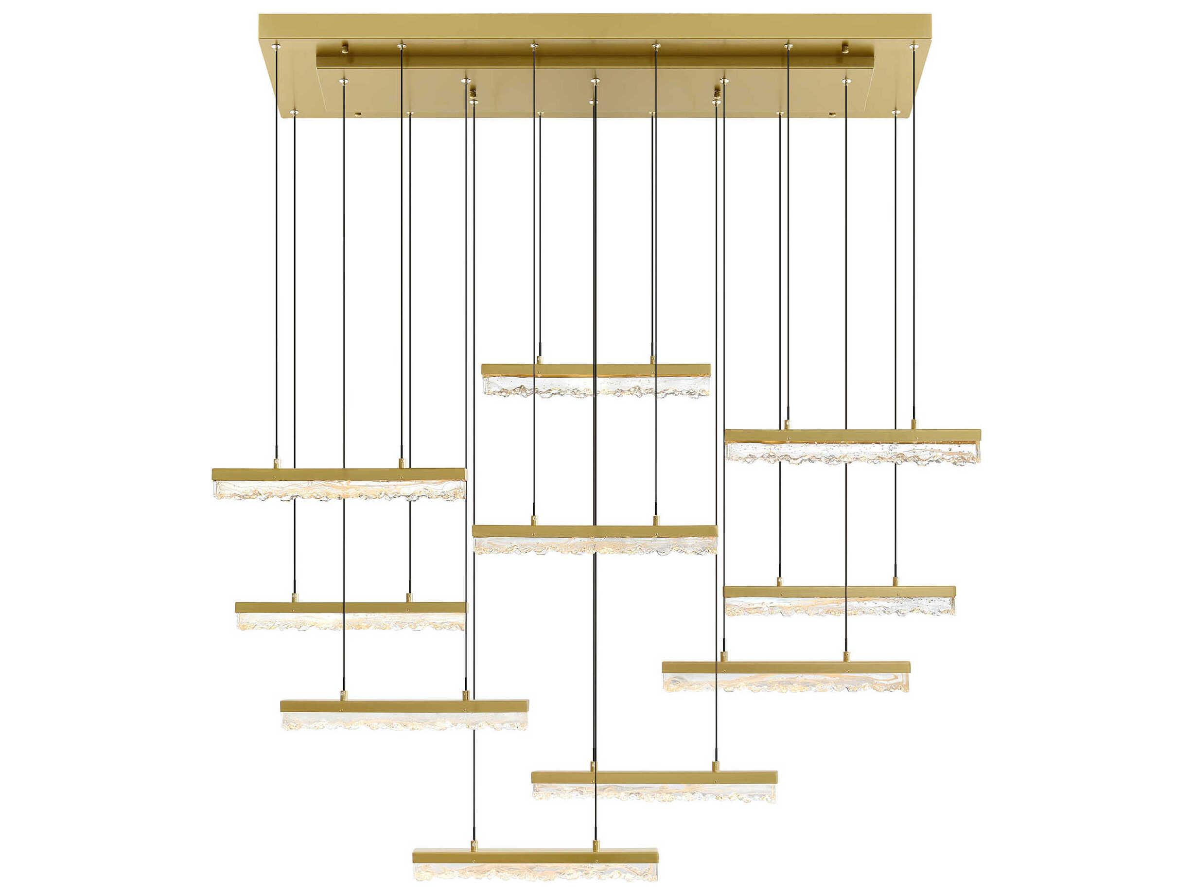 CWI Lighting Stagger Brass Linear Island Pendant