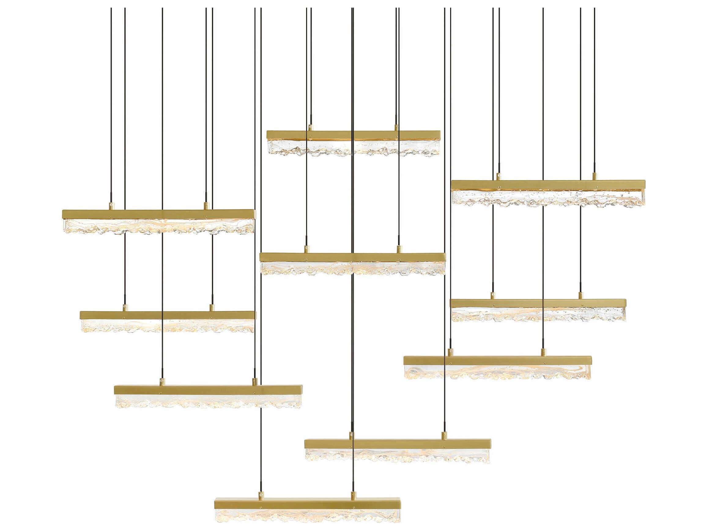 CWI Lighting Stagger Brass Linear Island Pendant