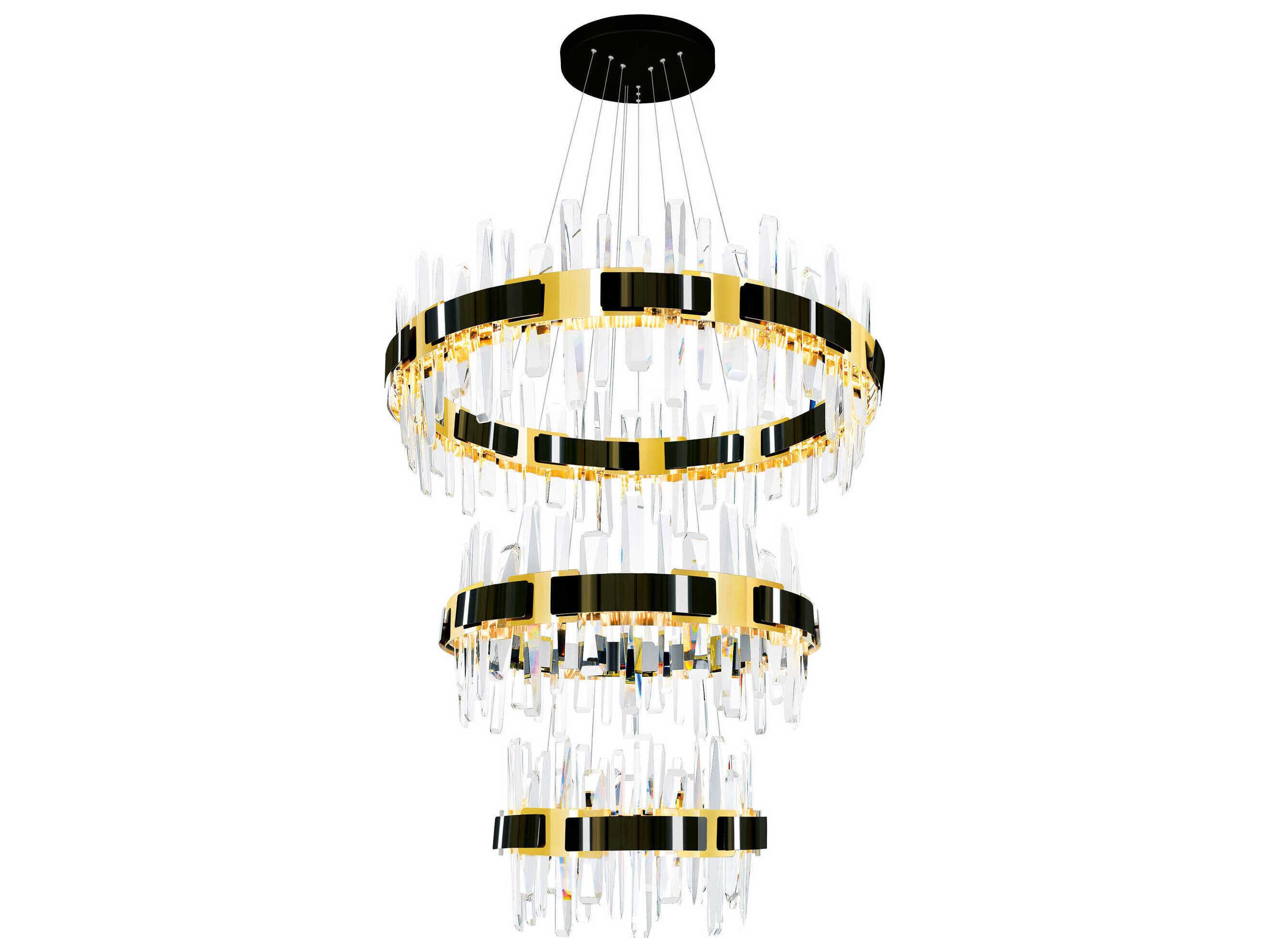 CWI Lighting Aya Pearl Black Titanium Gold Round Tiered Chandelier