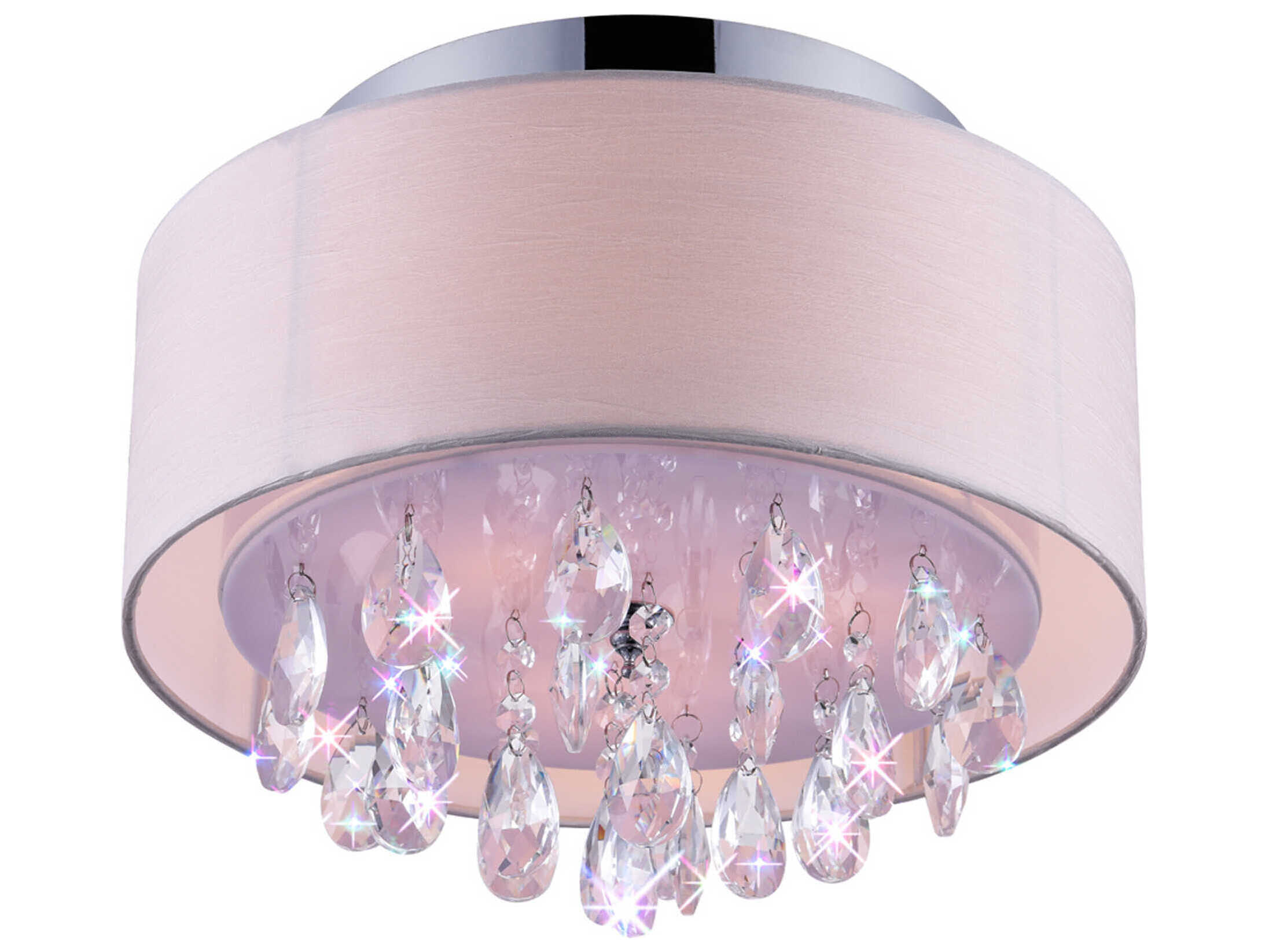 CWI Lighting Dash 3-Light Chrome Off White Round Flush Mount