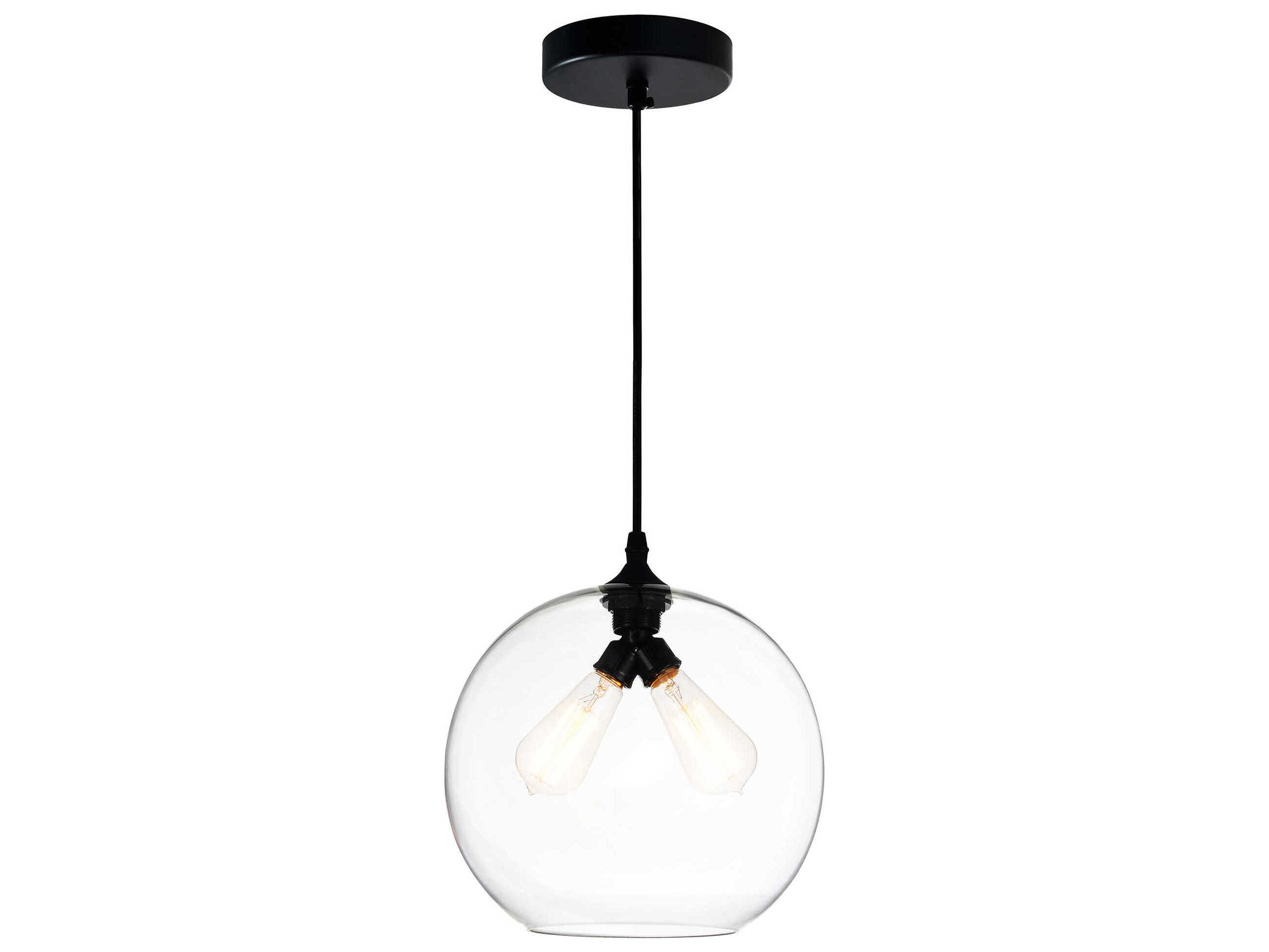 CWI Lighting Glass 2-Light Black Globe Mini Pendant