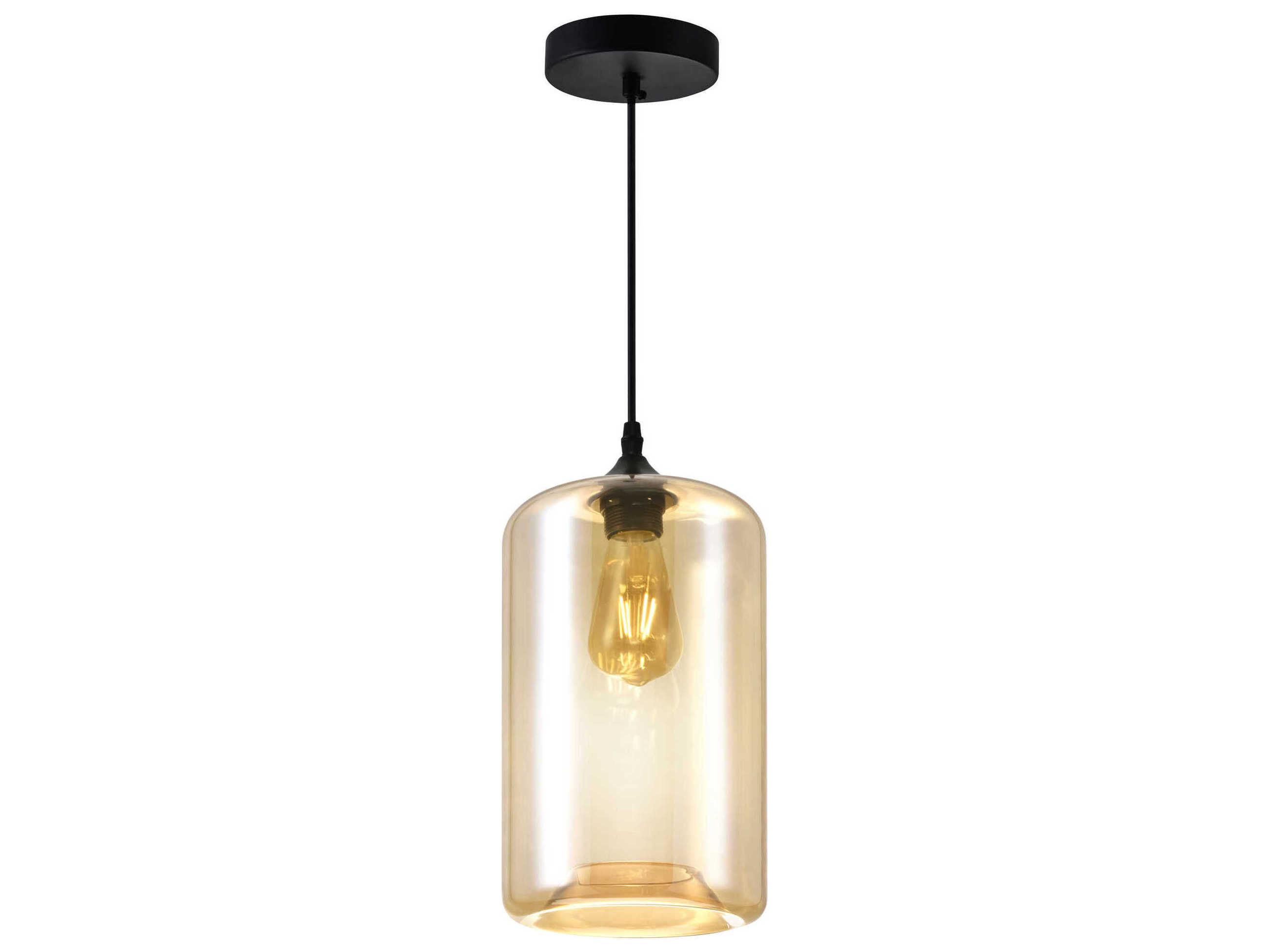 CWI Lighting Glass 1-Light Black Cylinder Mini Pendant