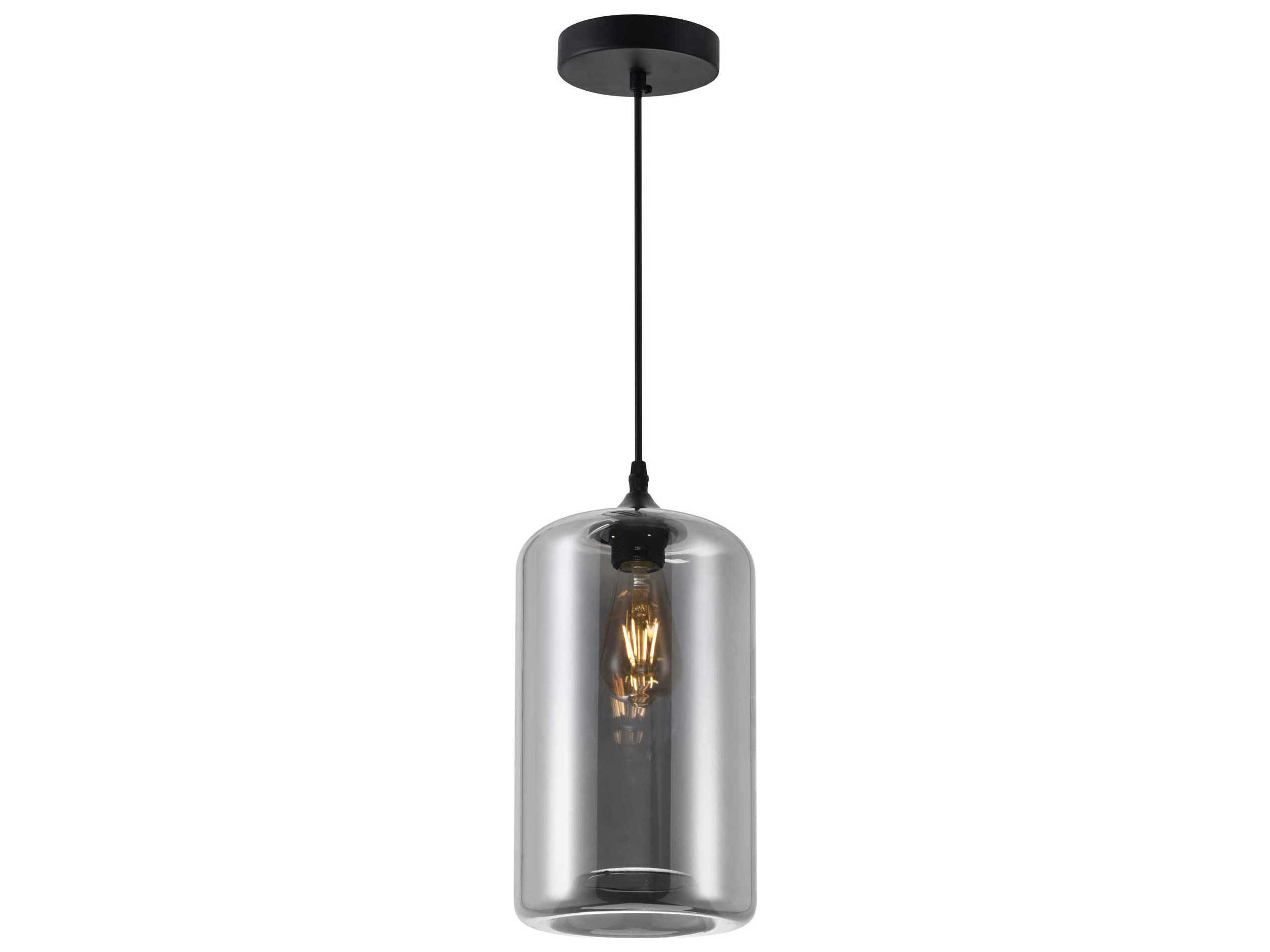 CWI Lighting Glass 1-Light Black Cylinder Mini Pendant