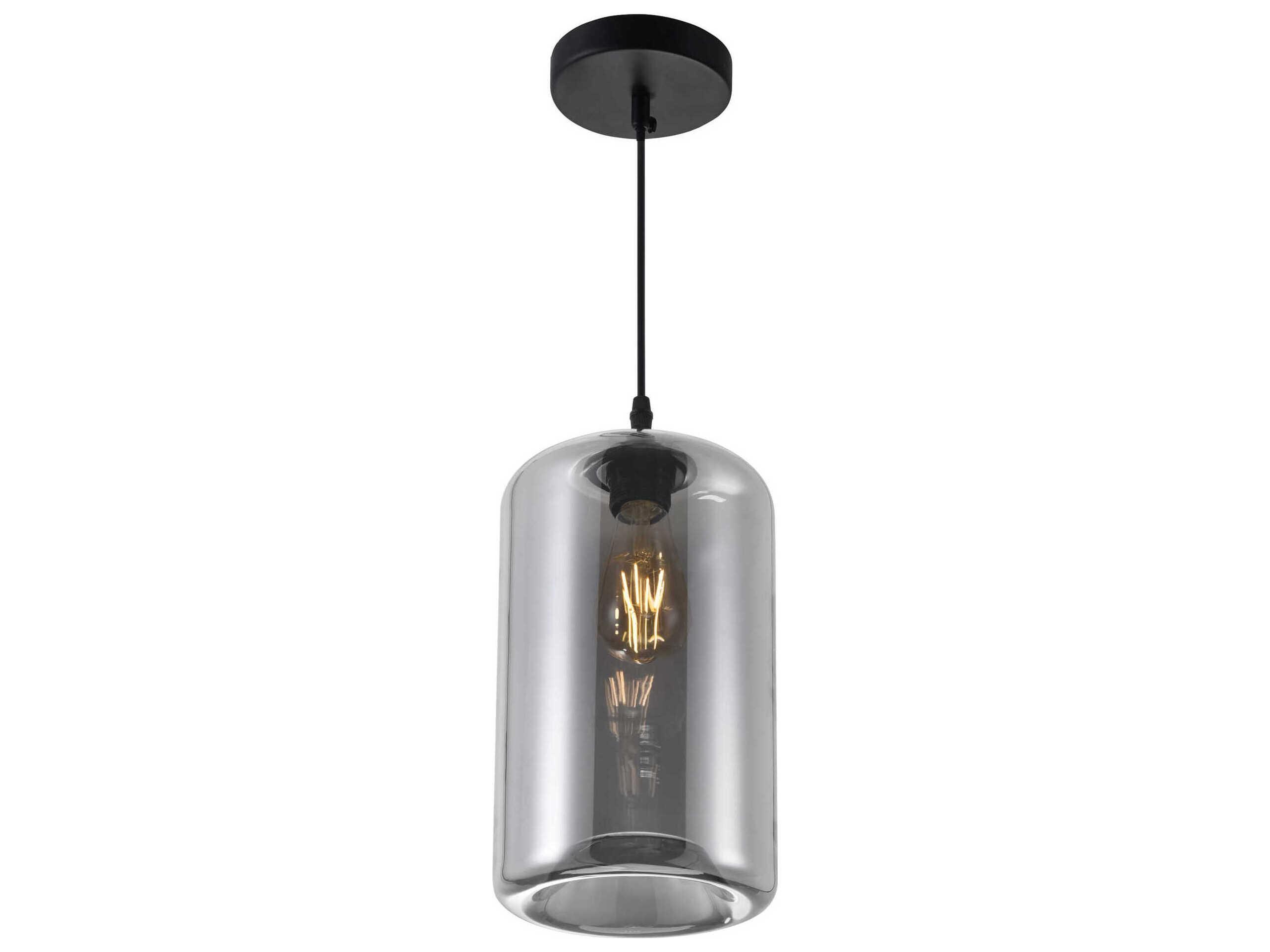 CWI Lighting Glass 1-Light Black Cylinder Mini Pendant