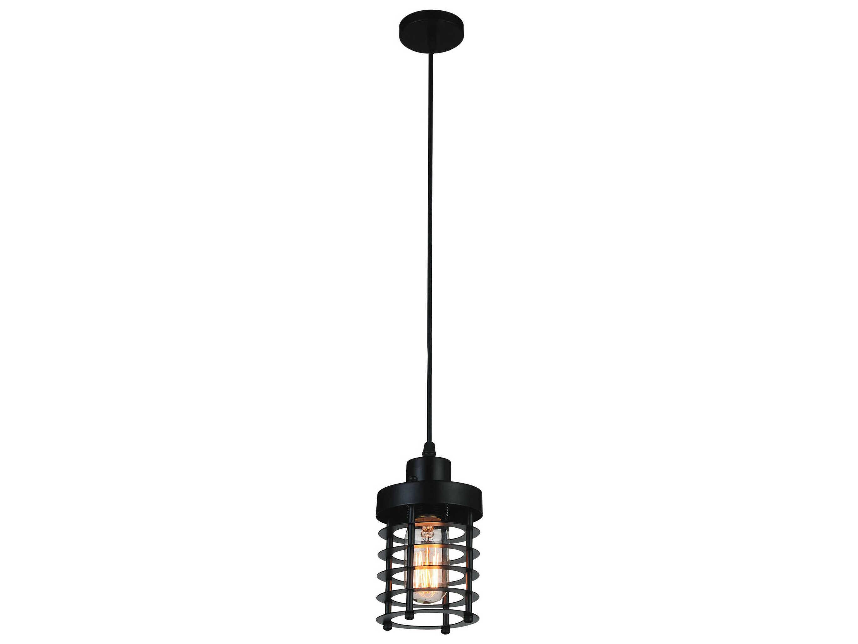 CWI Lighting Bray 1-Light Black Cylinder Mini Pendant