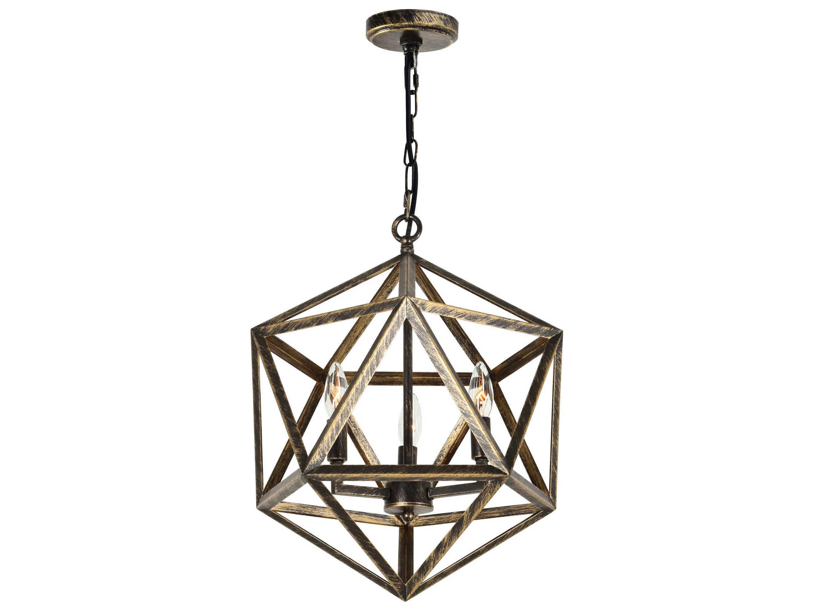 CWI Lighting Amazon 3-Light Antique Forged Copper Geometric Pendant