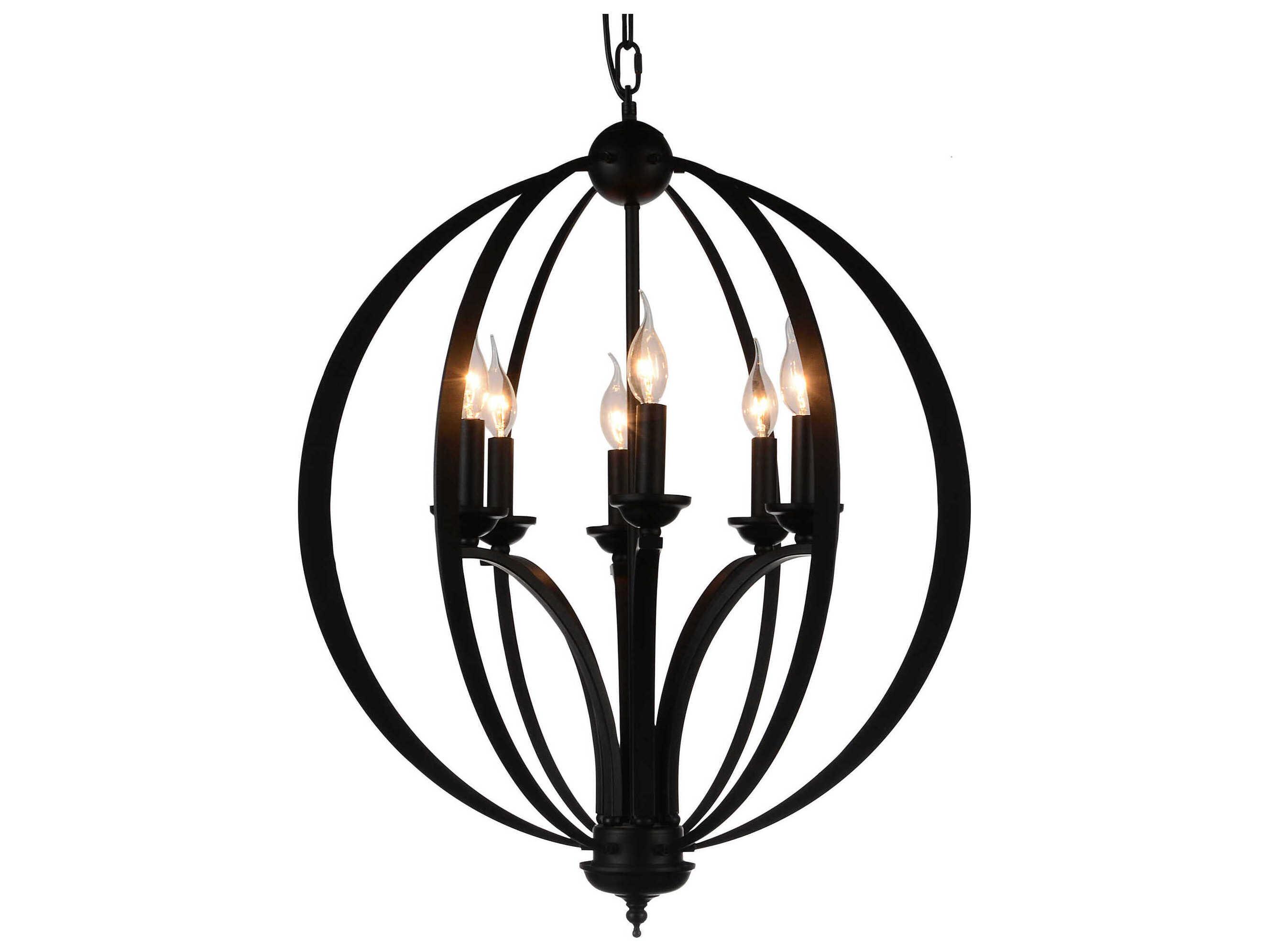 CWI Lighting Drift 6-Light Black Candelabra Globe Chandelier
