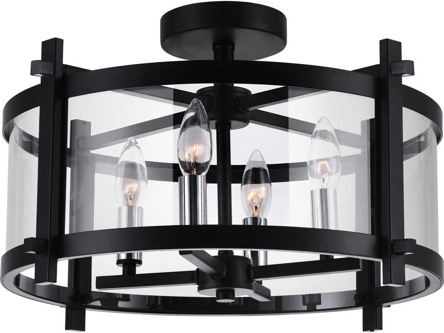 CWI Lighting Miette 4-Light Black Drum Semi Flush Mount