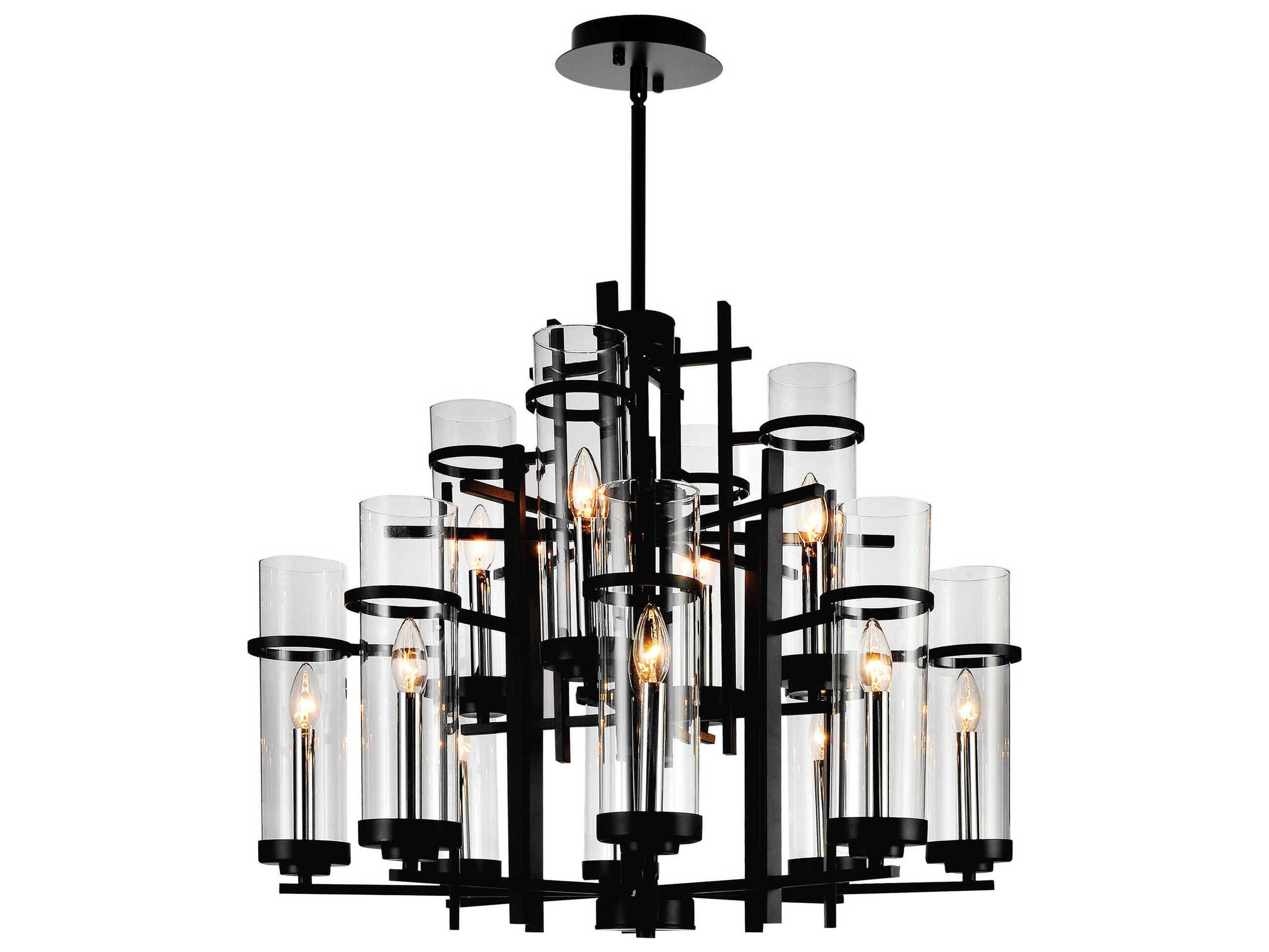 CWI Lighting Sierra 12-Light Black Cylinder Tiered Chandelier