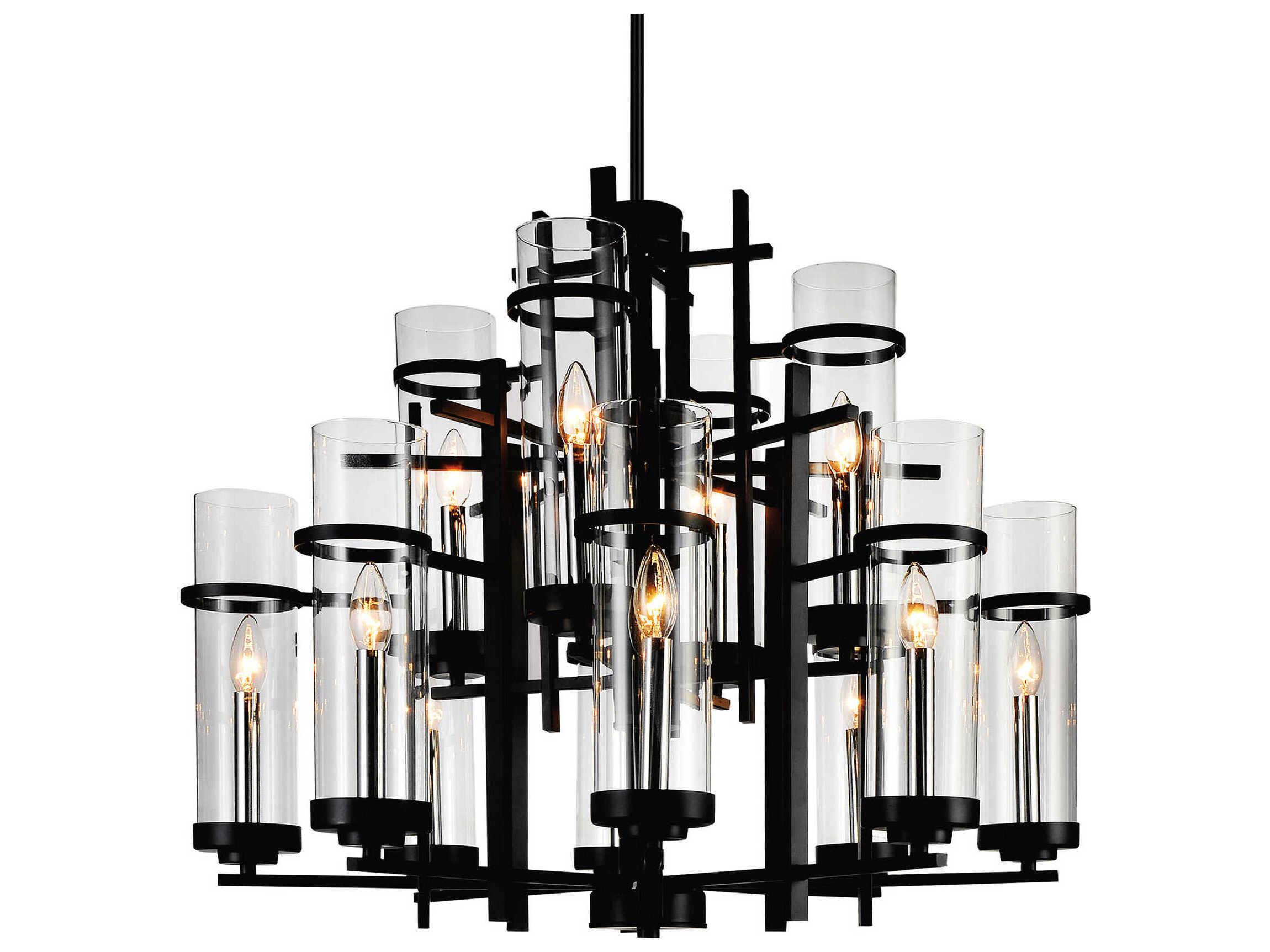 CWI Lighting Sierra 12-Light Black Cylinder Tiered Chandelier
