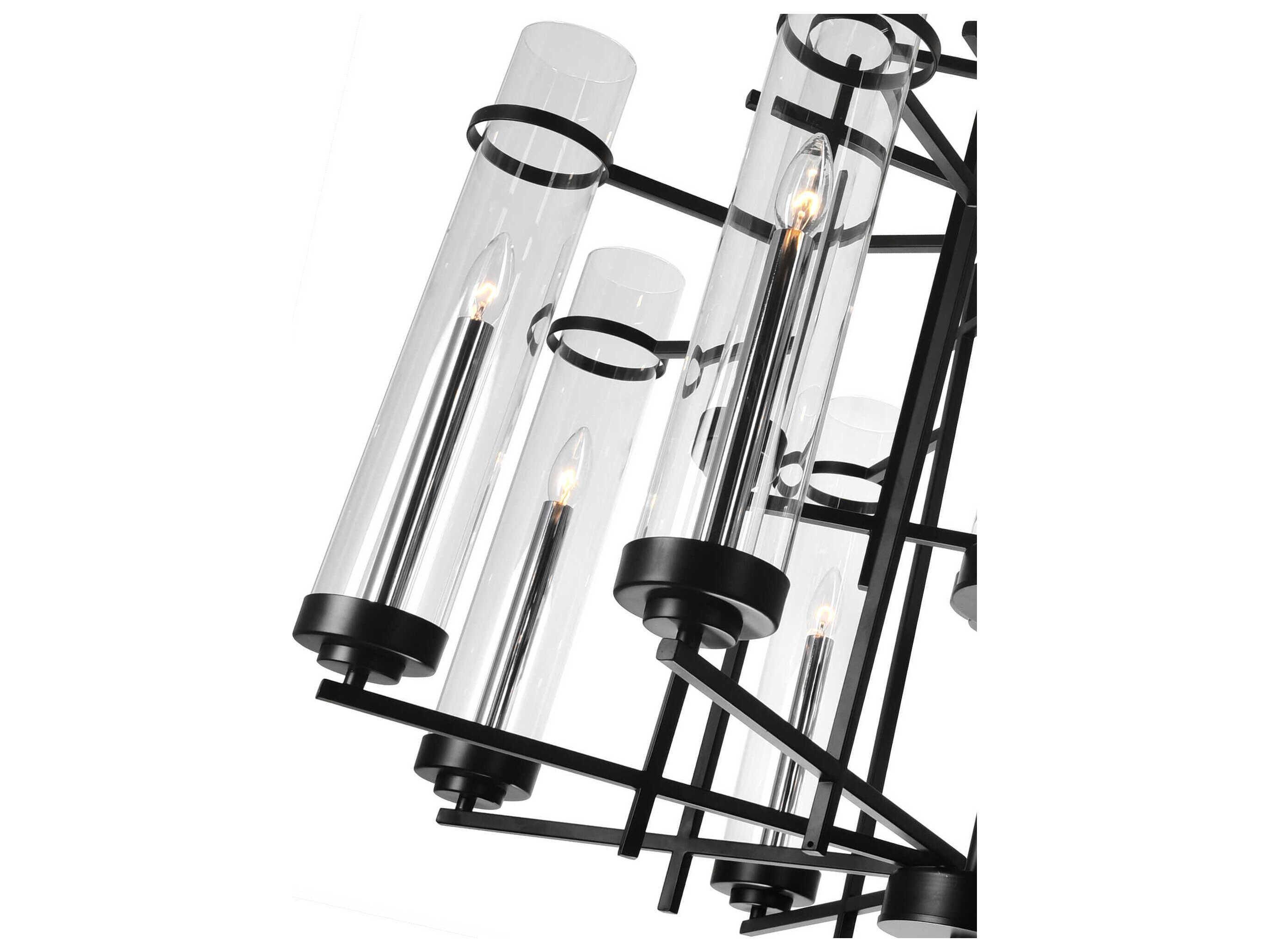 CWI Lighting Sierra 12-Light Black Cylinder Tiered Chandelier