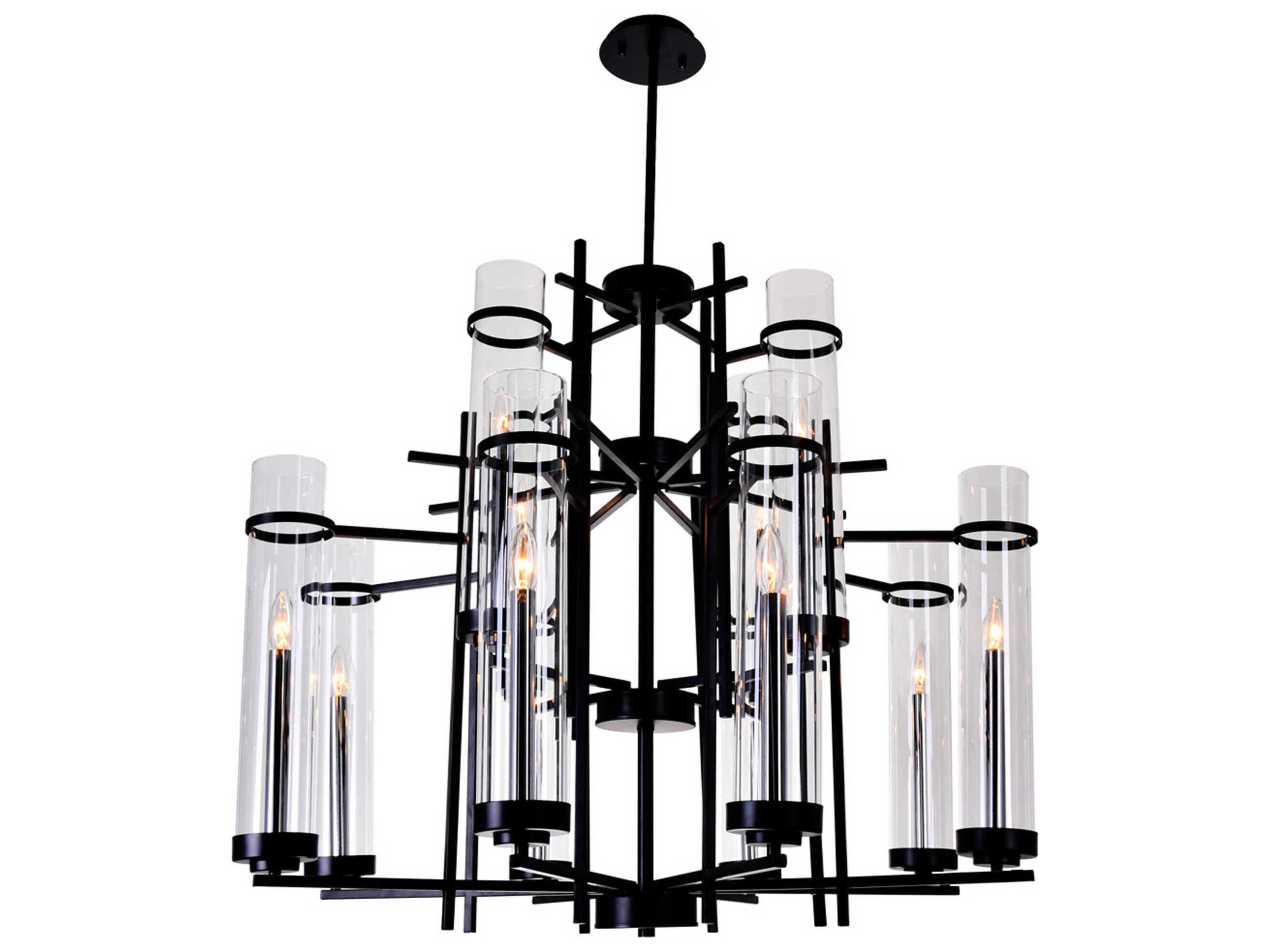 CWI Lighting Sierra 12-Light Black Cylinder Chandelier