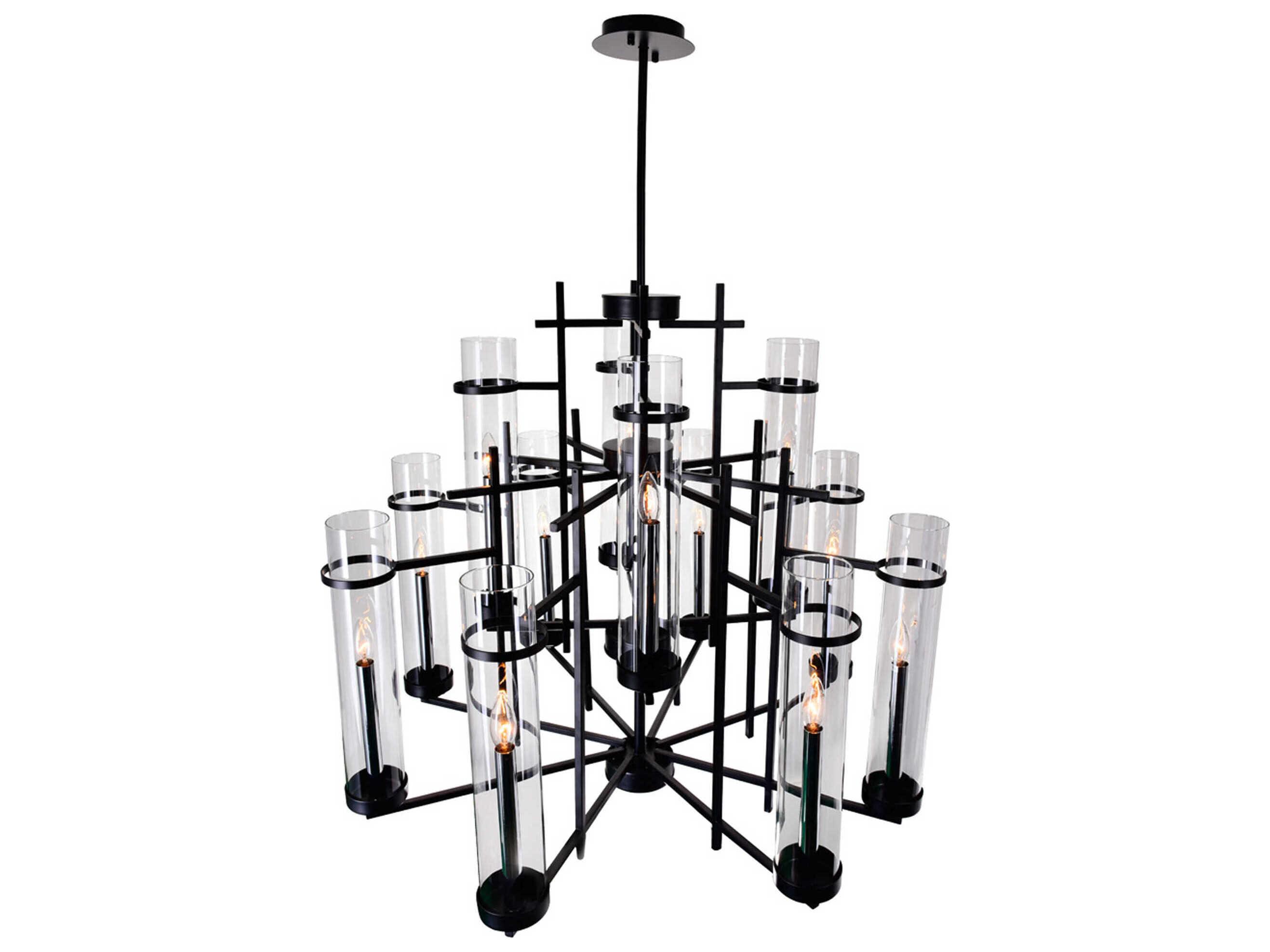 CWI Lighting Sierra 12-Light Black Cylinder Chandelier