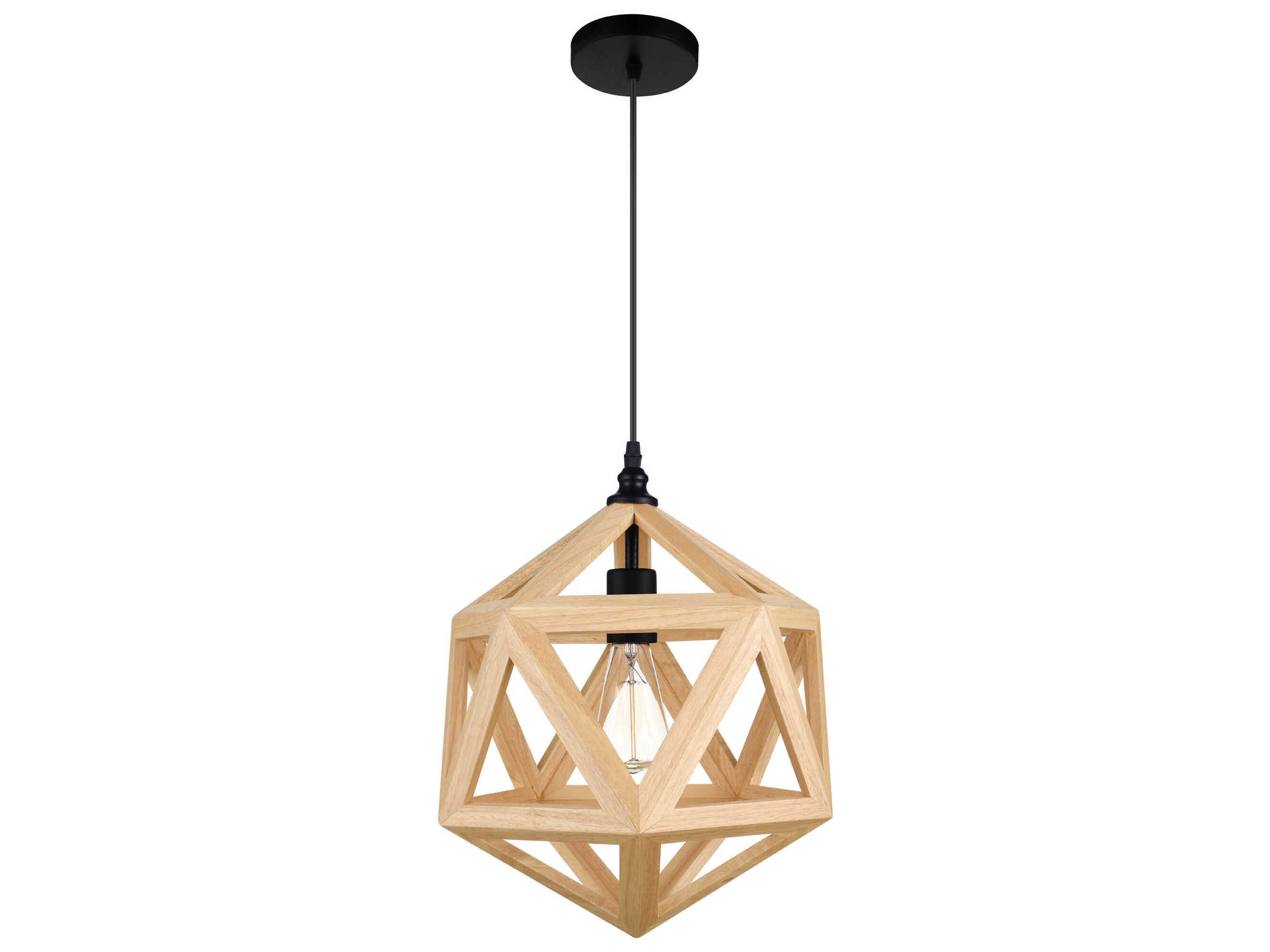 CWI Lighting Lante 1-Light Black Wood Geometric Pendant