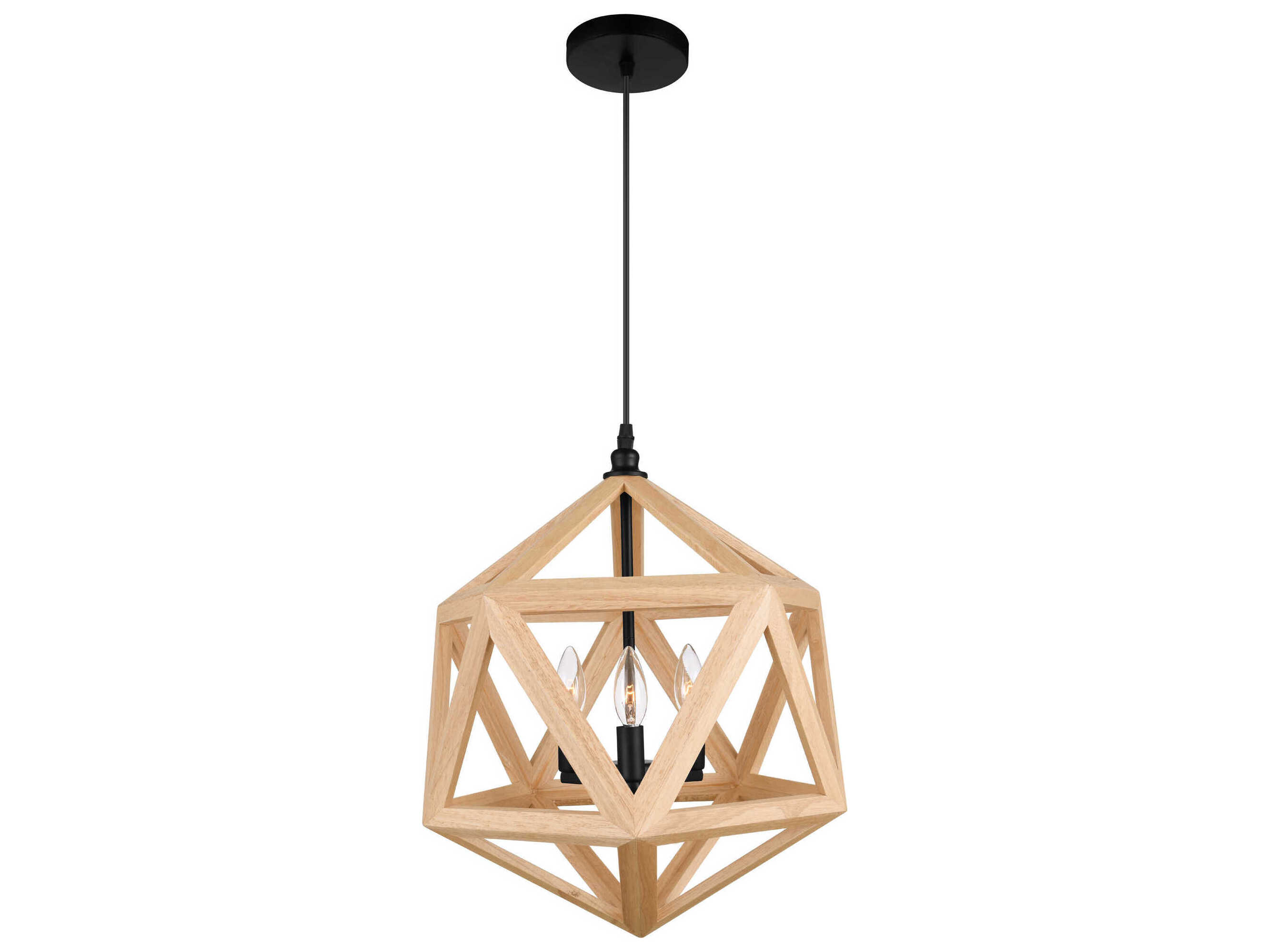CWI Lighting Lante 3-Light Black Wood Geometric Pendant