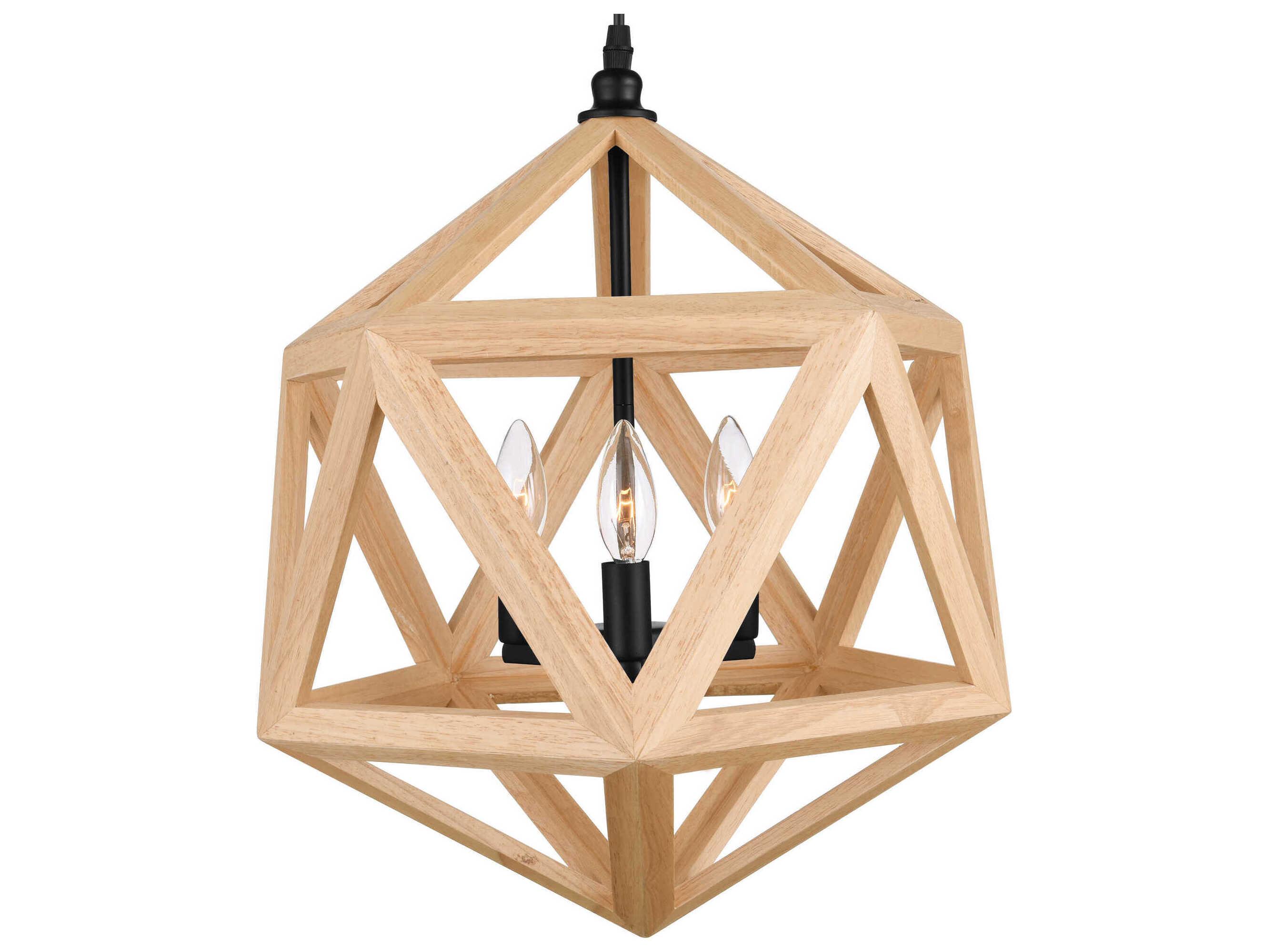 CWI Lighting Lante 3-Light Black Wood Geometric Pendant