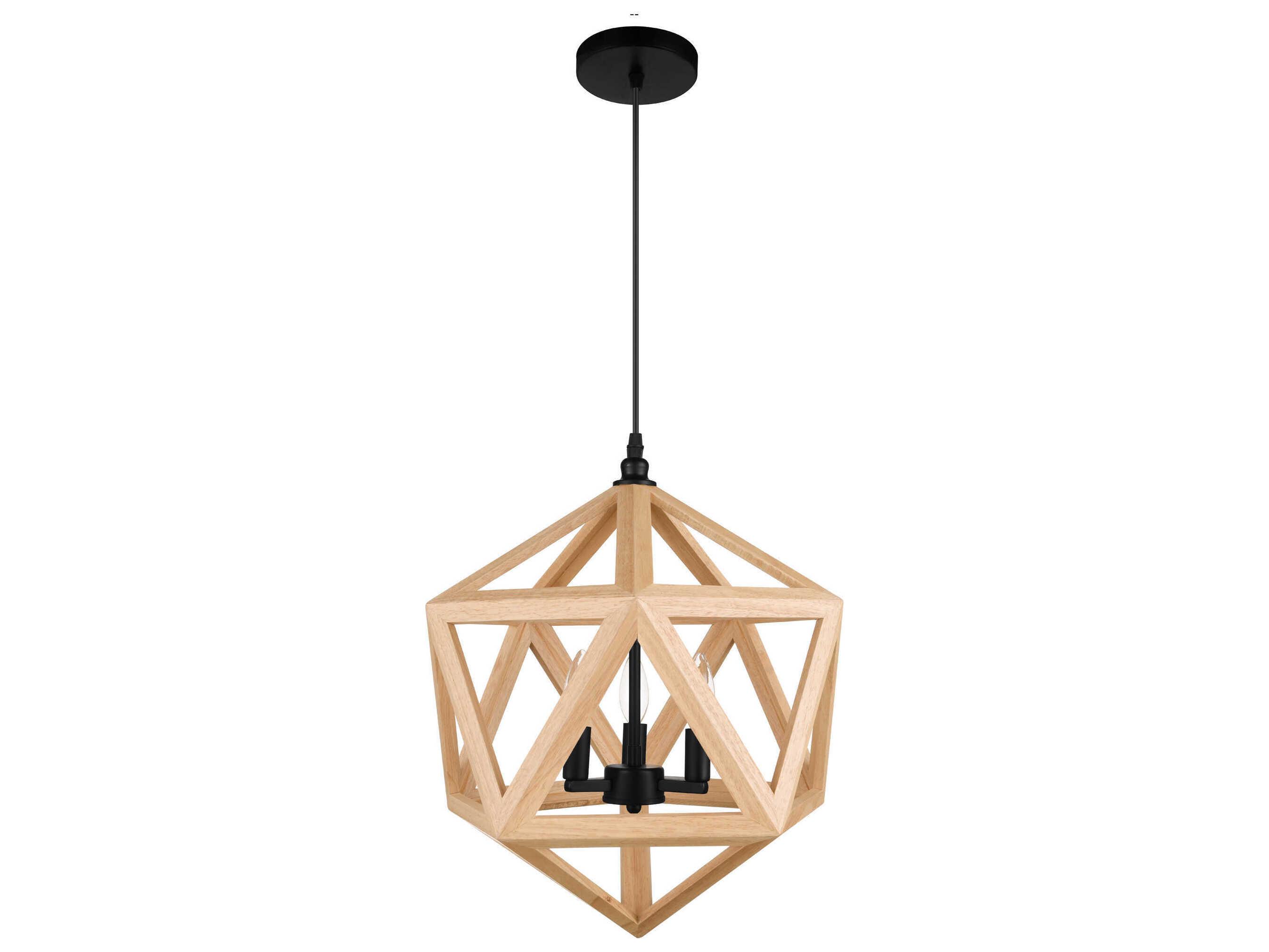 CWI Lighting Lante 3-Light Black Wood Geometric Pendant