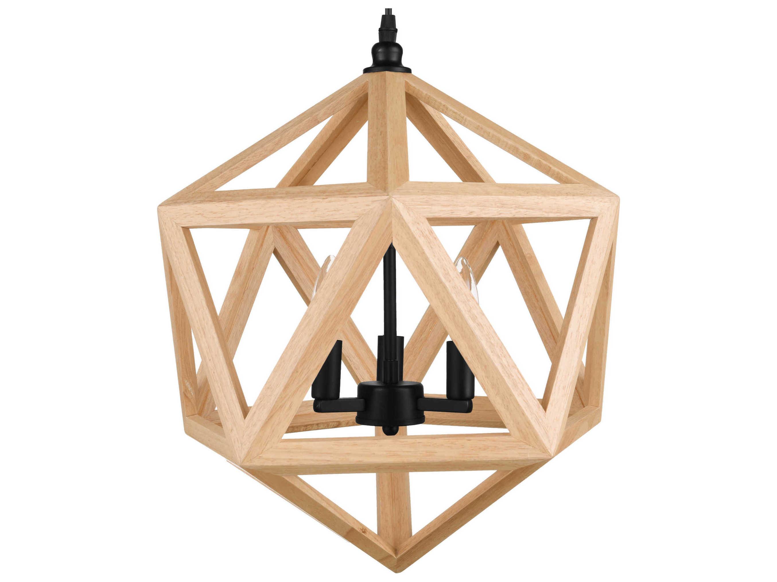 CWI Lighting Lante 3-Light Black Wood Geometric Pendant