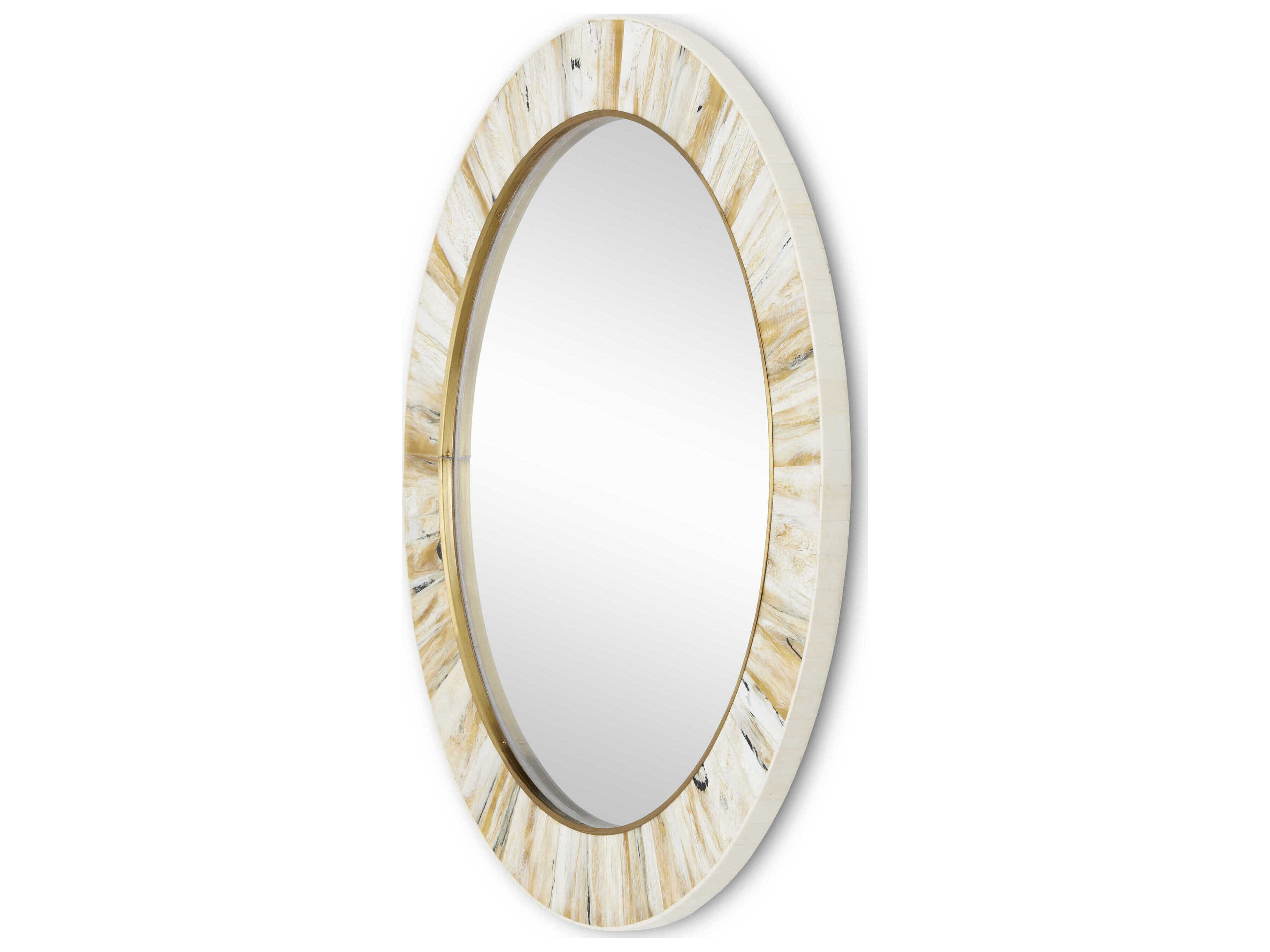 Currey & Company Niva Cream / Brass Round Wall Mirror