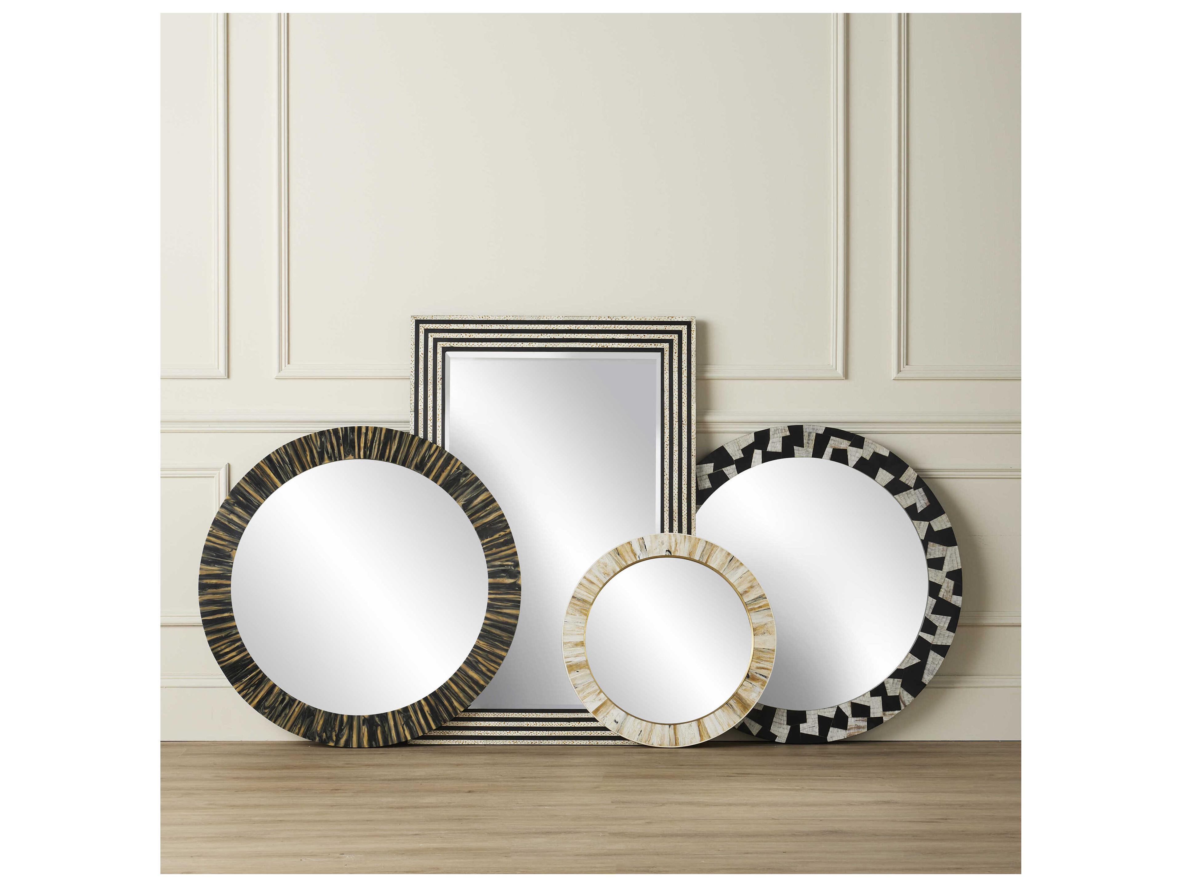 Currey & Company Niva Cream / Brass Round Wall Mirror