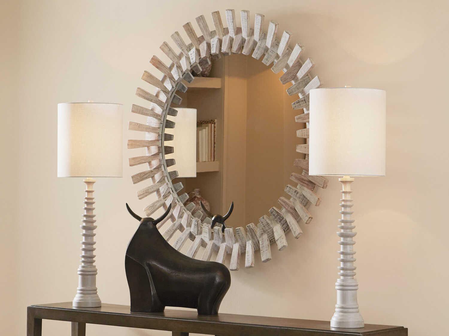 Currey & Company Diza Whitewash Round Wall Mirror