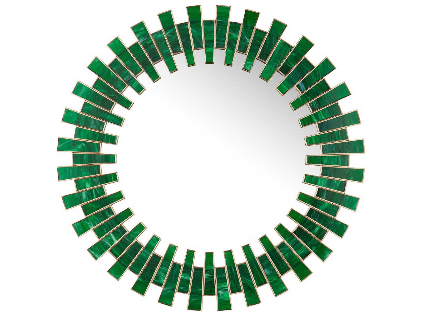 Currey & Company Glasdele Green Antique Brass Round Wall Mirror