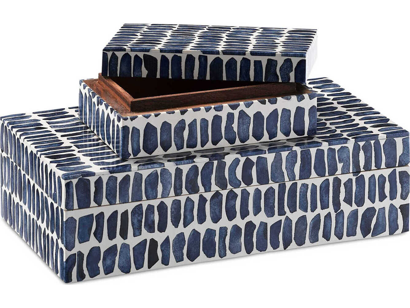 Currey & Company Indigo Navy / White Natural Storage Case Set of 2