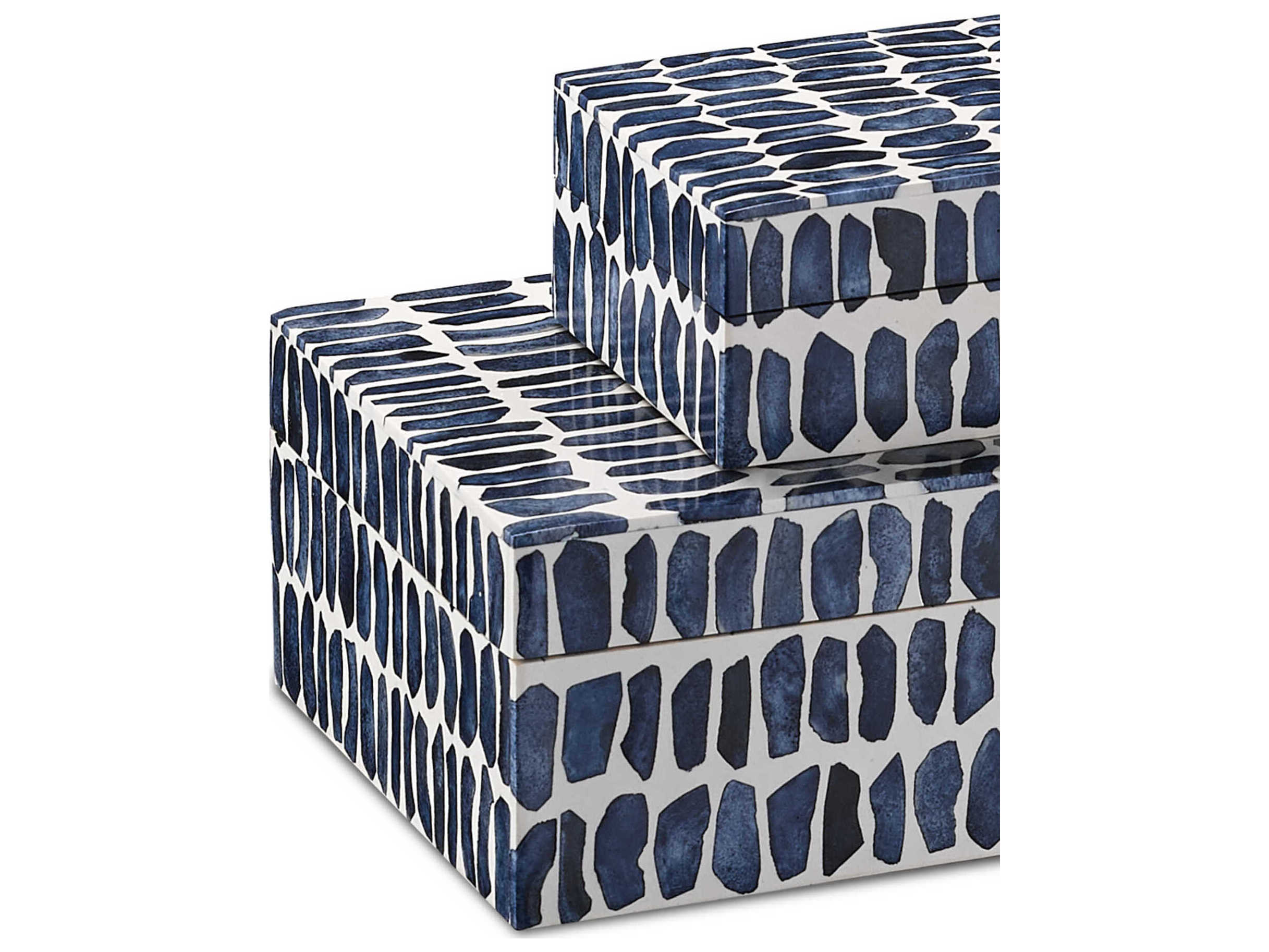 Currey & Company Indigo Navy / White Natural Storage Case Set of 2