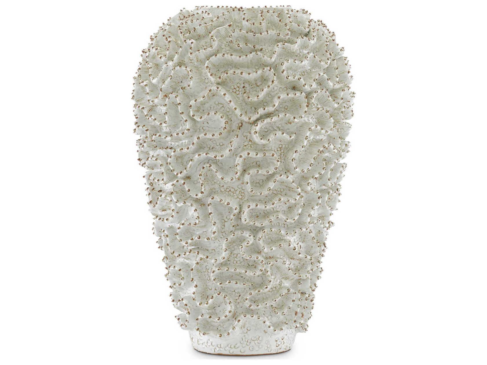 Currey & Company White / Gold 17" High Swirl Vase