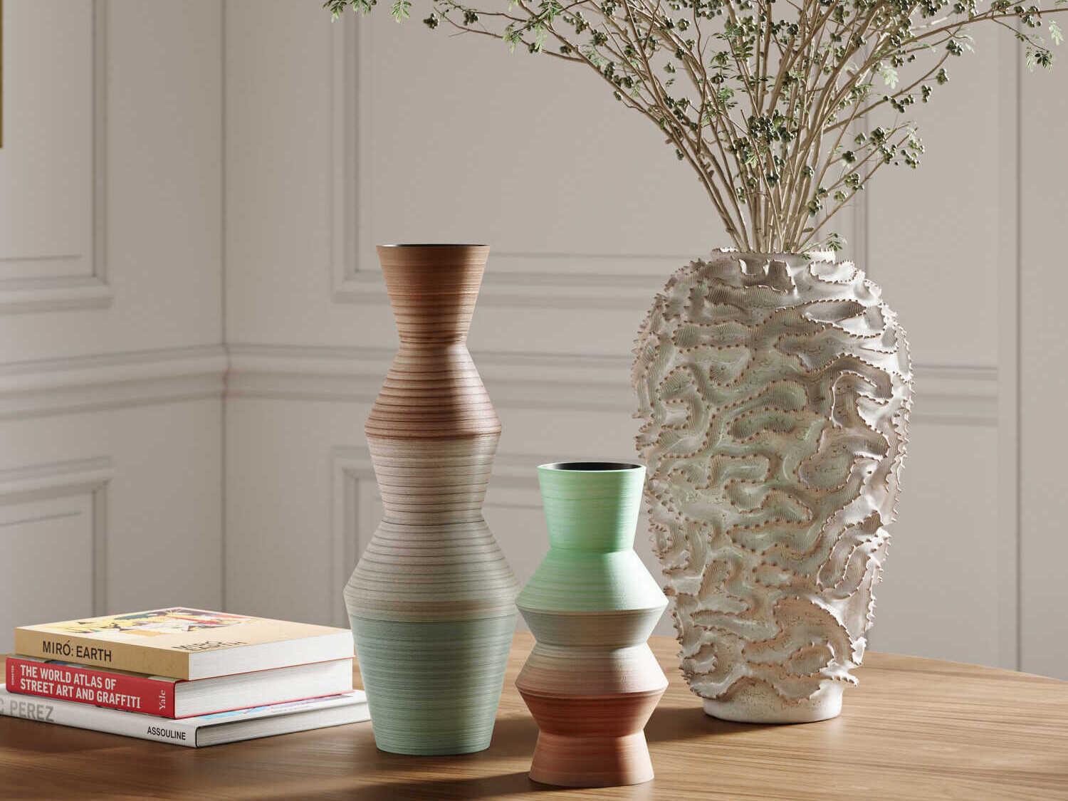 Currey & Company White / Gold 17" High Swirl Vase