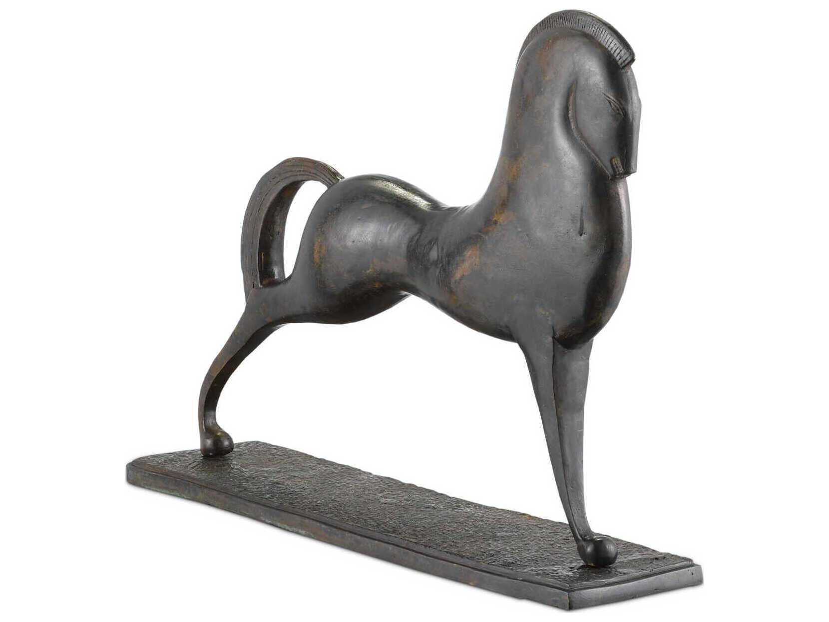 Currey & Company Antique Green Assyrian Horse Sculpture