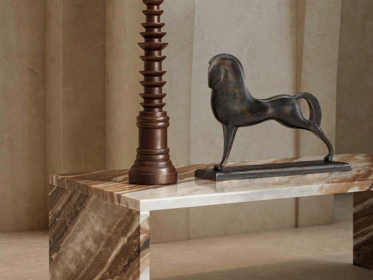 Currey & Company Antique Green Assyrian Horse Sculpture