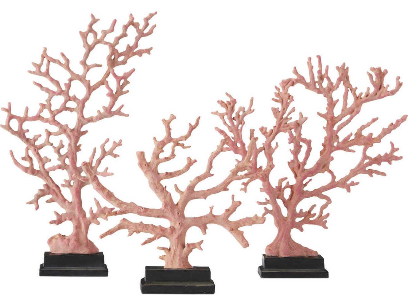 Currey & Company Antique Red / Pale Pink Black Coral Branches Sculpture Set of 3
