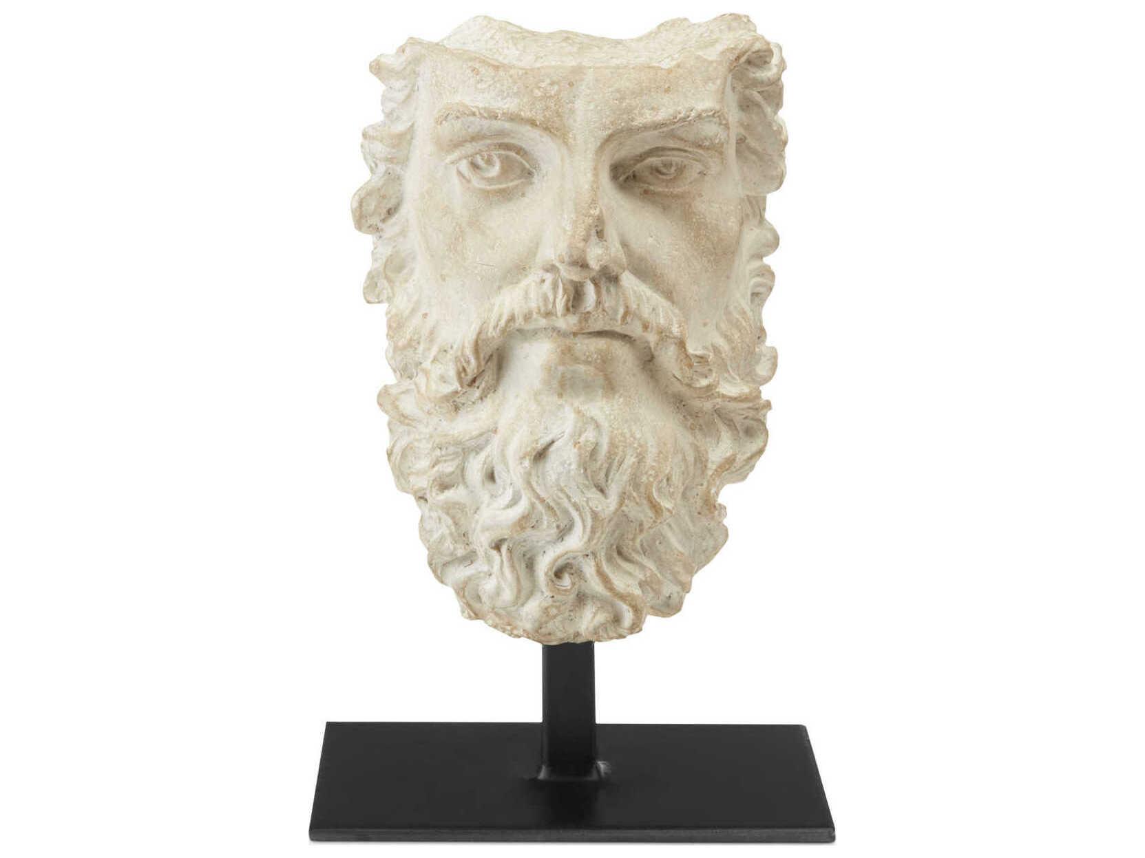 Currey & Company Aged Beige / Black Head of Zeus Sculpture